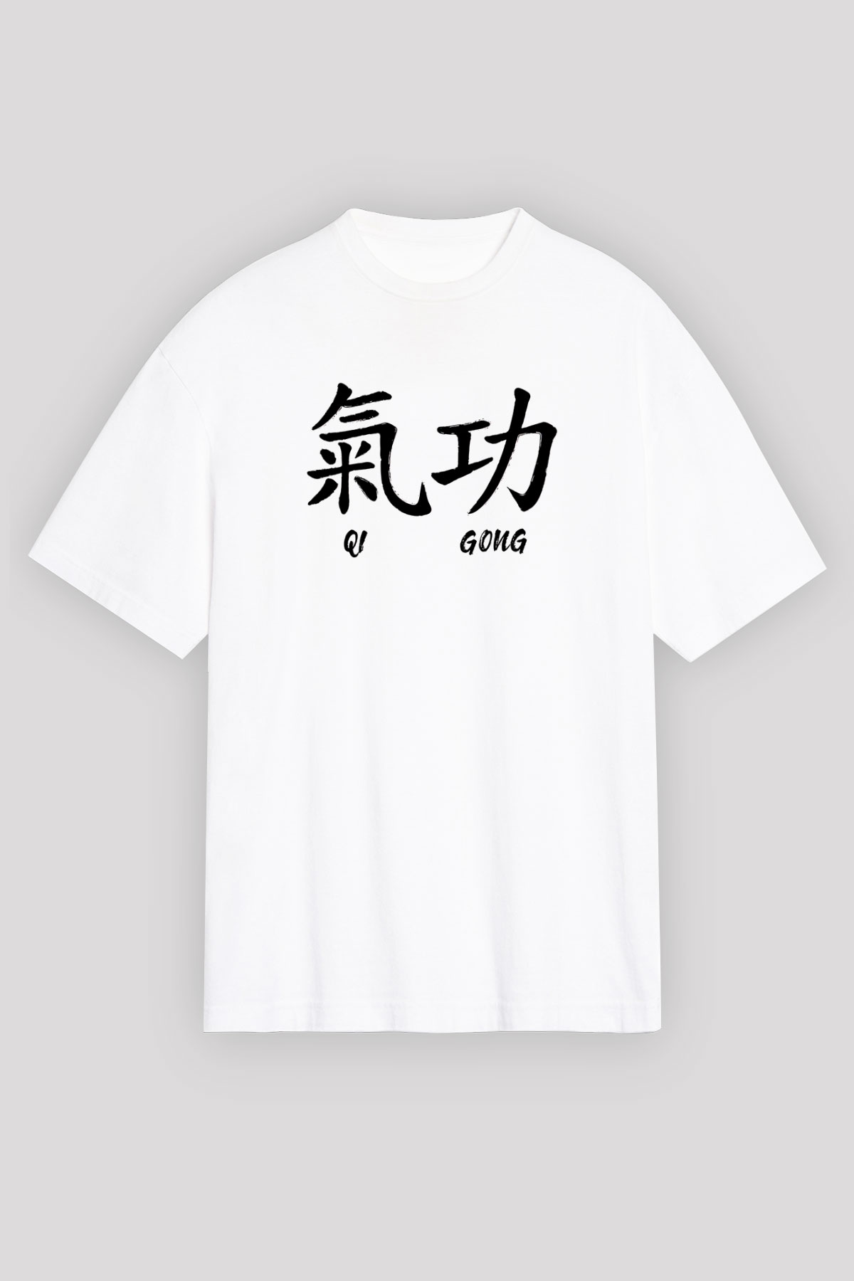 Wushu Baskılı Unisex Beyaz Oversize Tişört - Tshirt