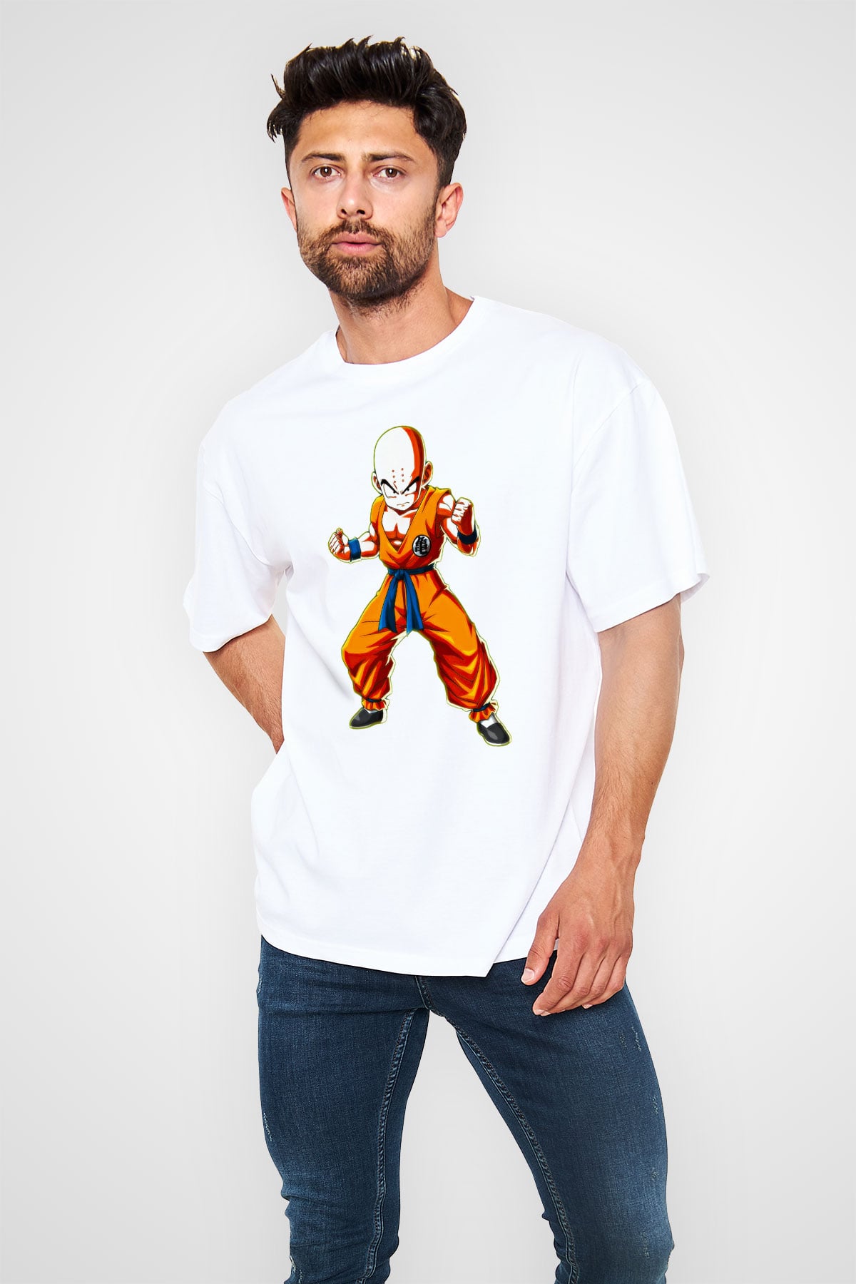 Wushu Baskılı Unisex Beyaz Oversize Tişört - Tshirt
