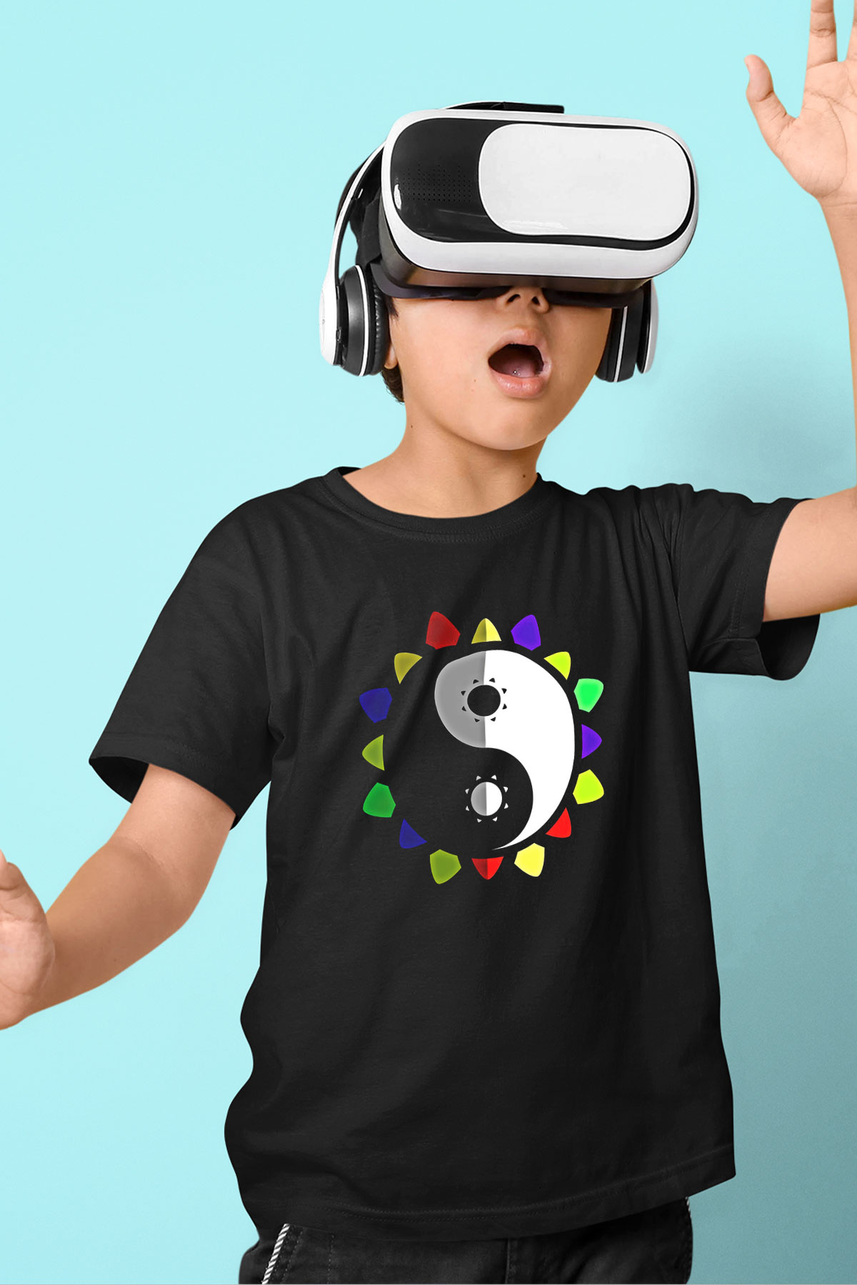 Wushu Baskılı Unisex Siyah Çocuk Tİşörtü - Tshirt