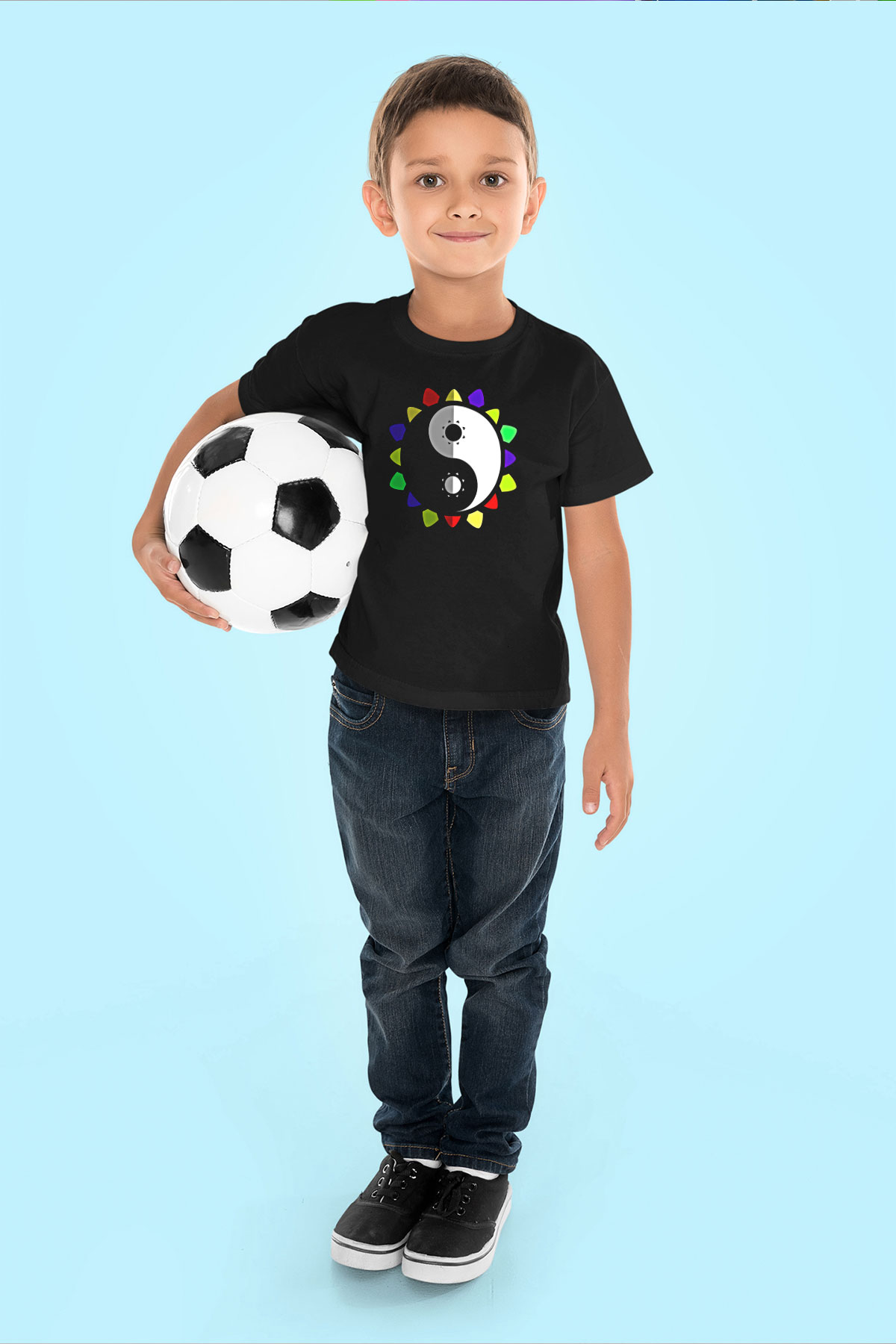 Wushu Baskılı Unisex Siyah Çocuk Tİşörtü - Tshirt