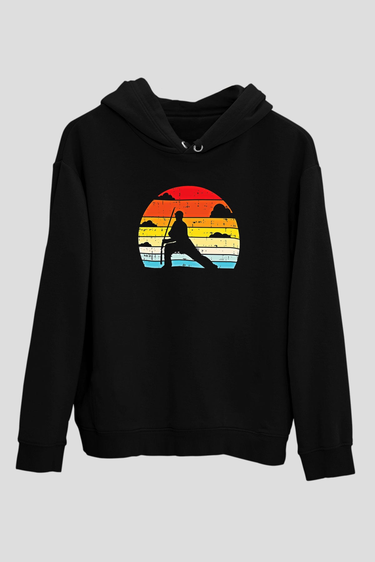 Wushu Baskılı Unisex Siyah Kapüşonlu Sweatshirt