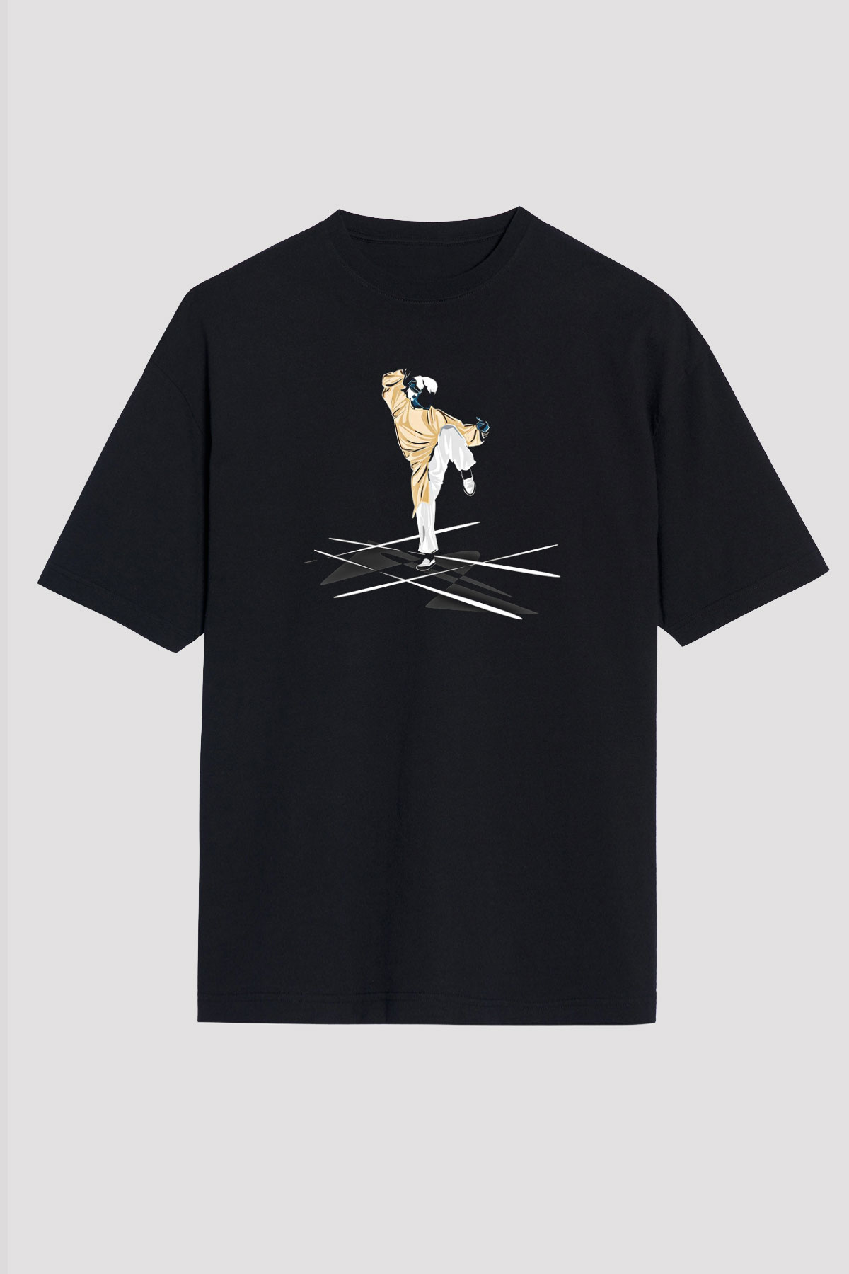 Wushu Baskılı Unisex Siyah Oversize Tişört
