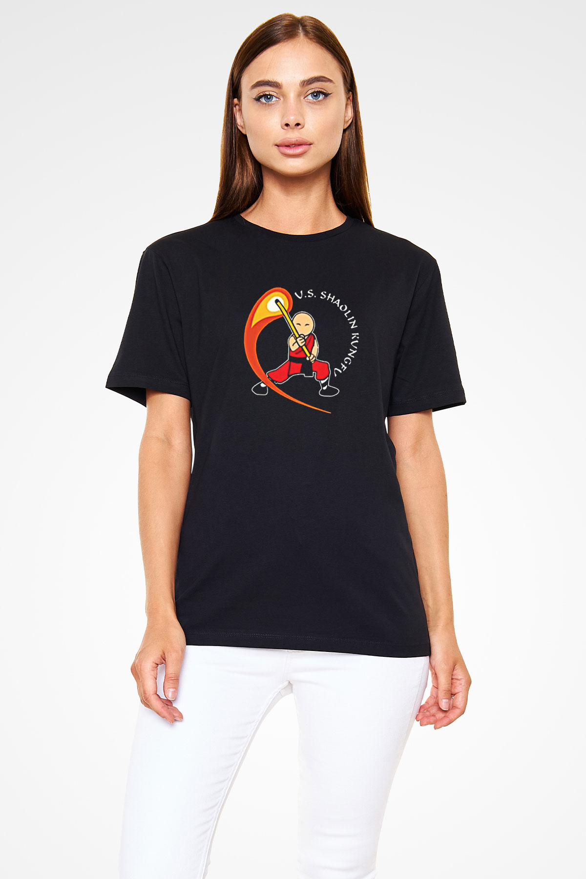 Wushu Baskılı Unisex Siyah Tişört - Tshirt