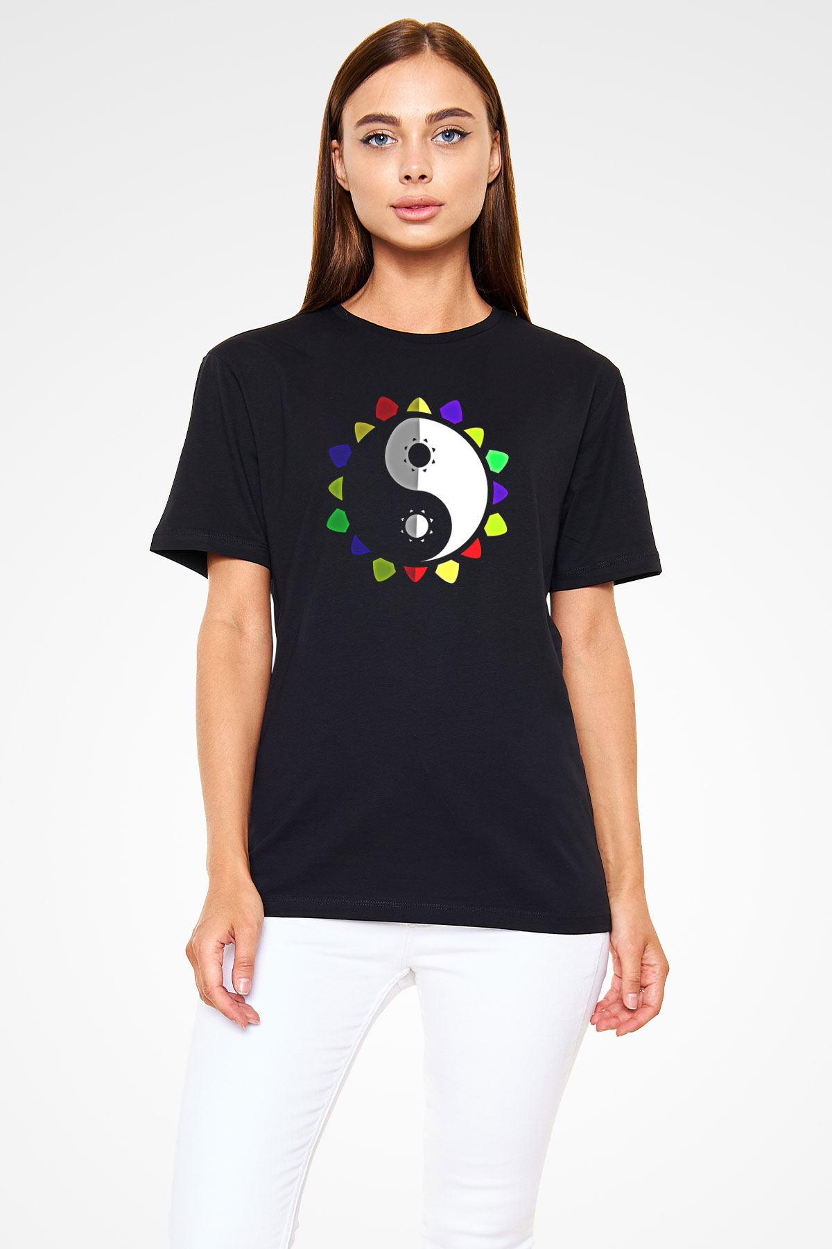 Wushu Baskılı Unisex Siyah Tişört - Tshirt