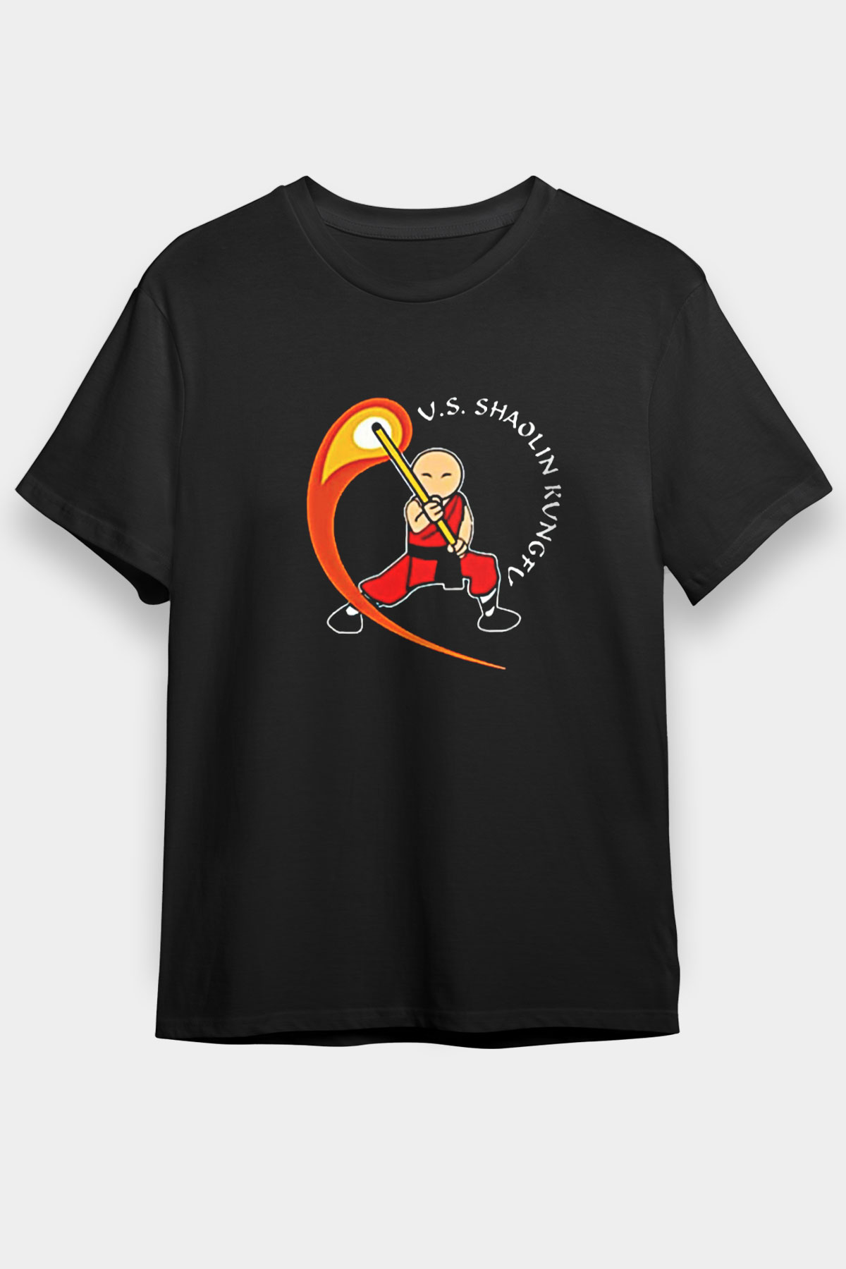 Wushu Baskılı Unisex Siyah Tişört - Tshirt