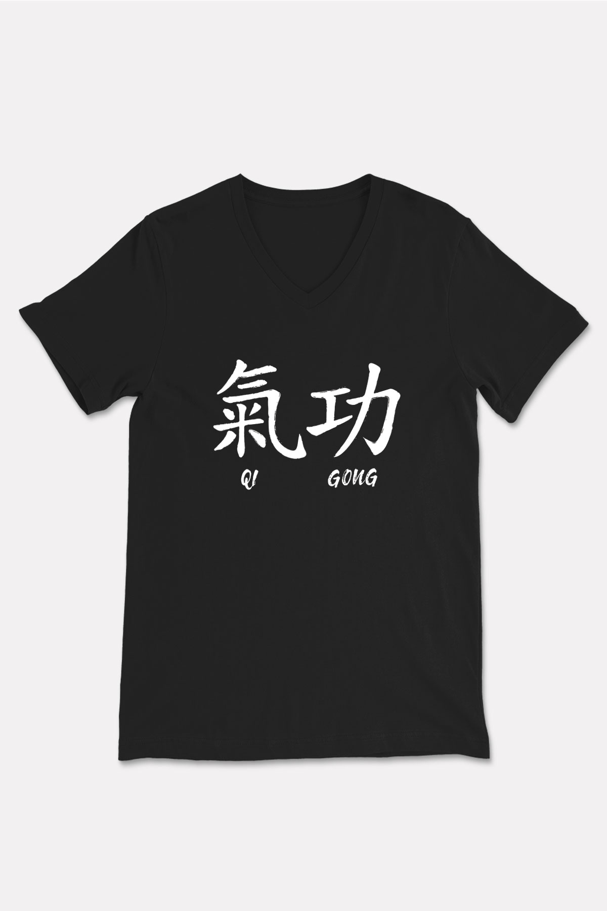 Wushu Baskılı Unisex Siyah V Yaka Tişört