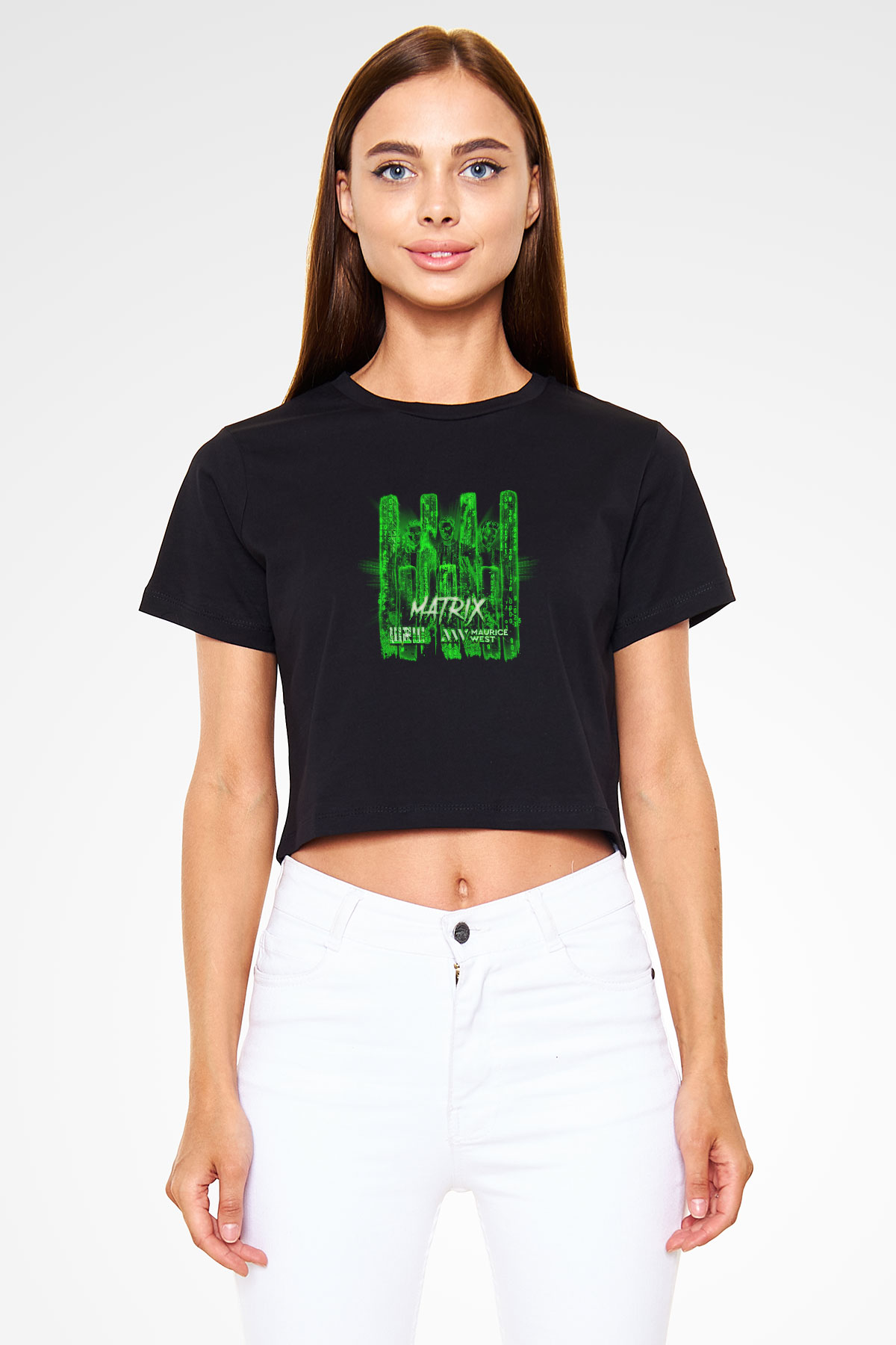 W&W Baskılı Crop Top Siyah Kadın Tişört