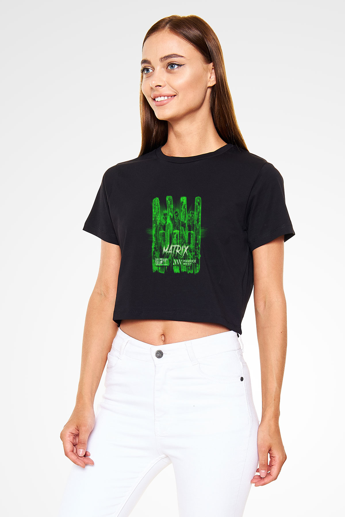 W&W Baskılı Crop Top Siyah Kadın Tişört