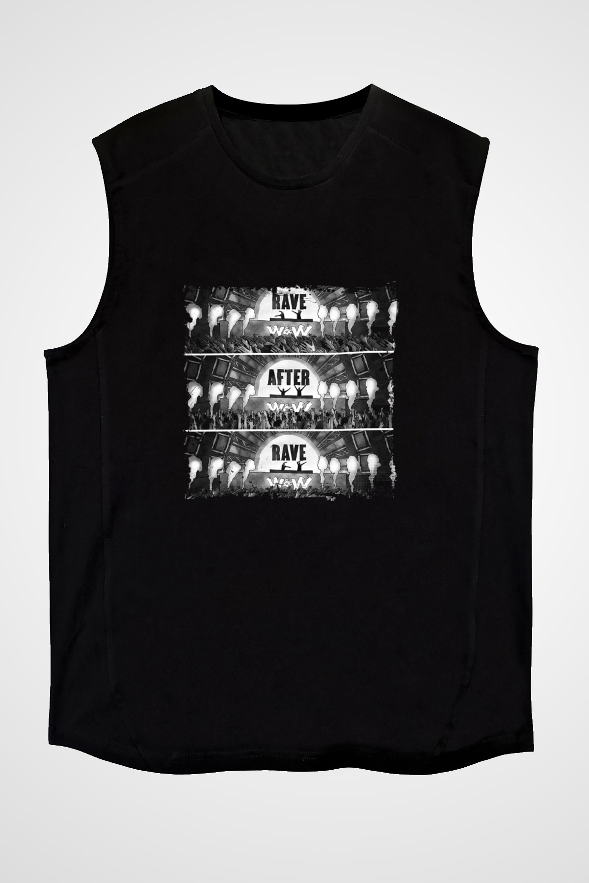 W&W Baskılı Unisex Siyah Kolsuz Tişört