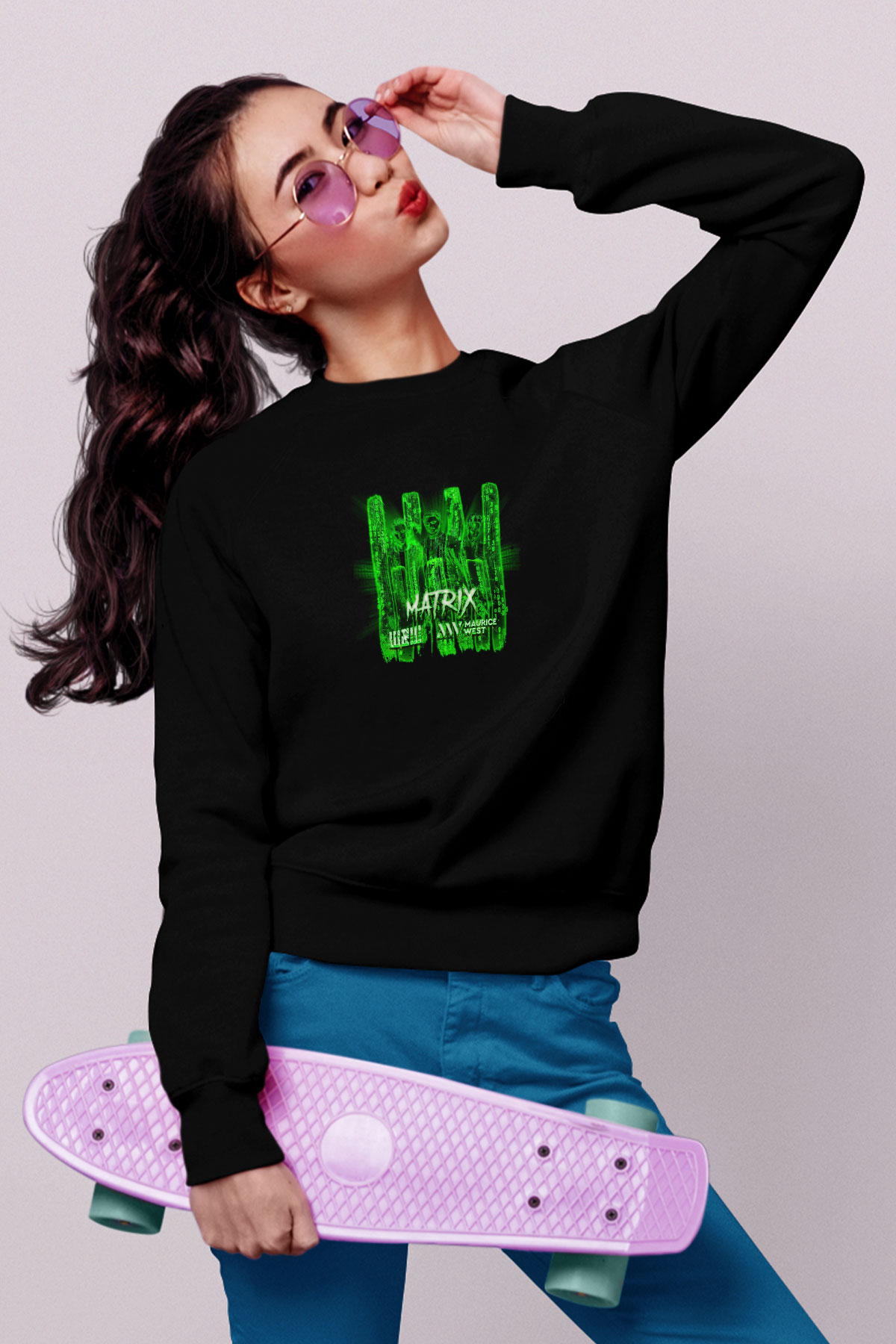 W&W Baskılı Unisex Siyah Sweatshirt