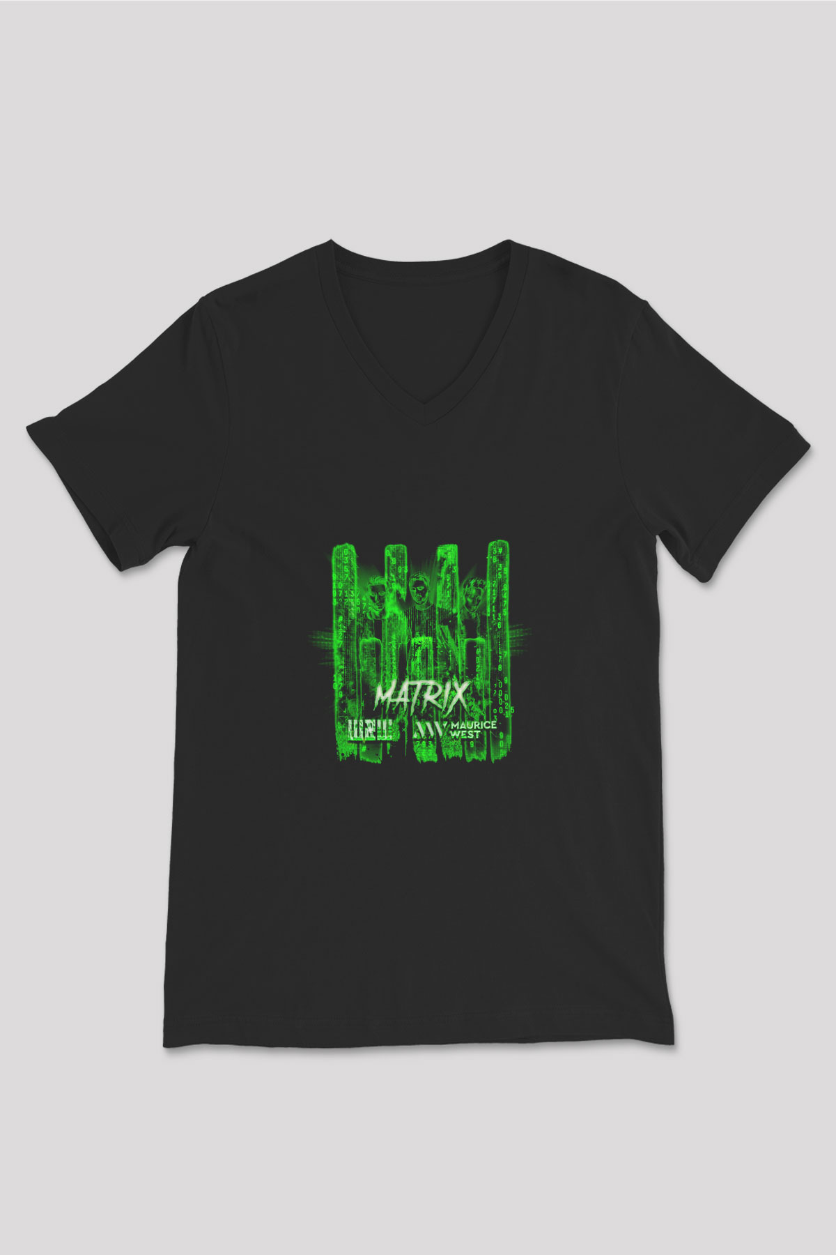 W&W Baskılı Unisex Siyah V Yaka Tişört