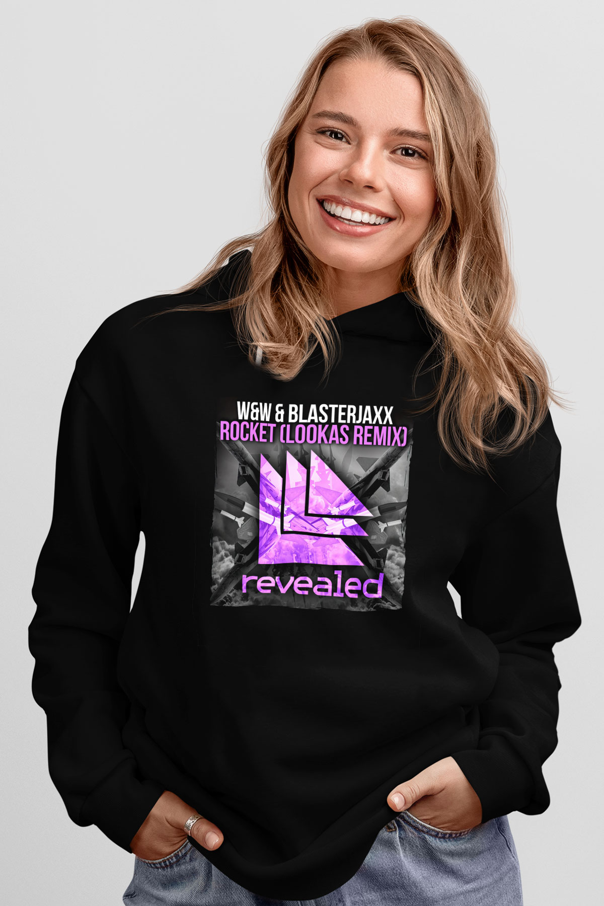 W&W Siyah Unisex Kapüşonlu Sweatshirt