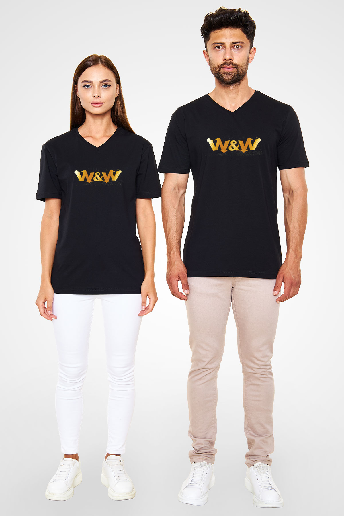 W&W Siyah Unisex V Yaka Tişört