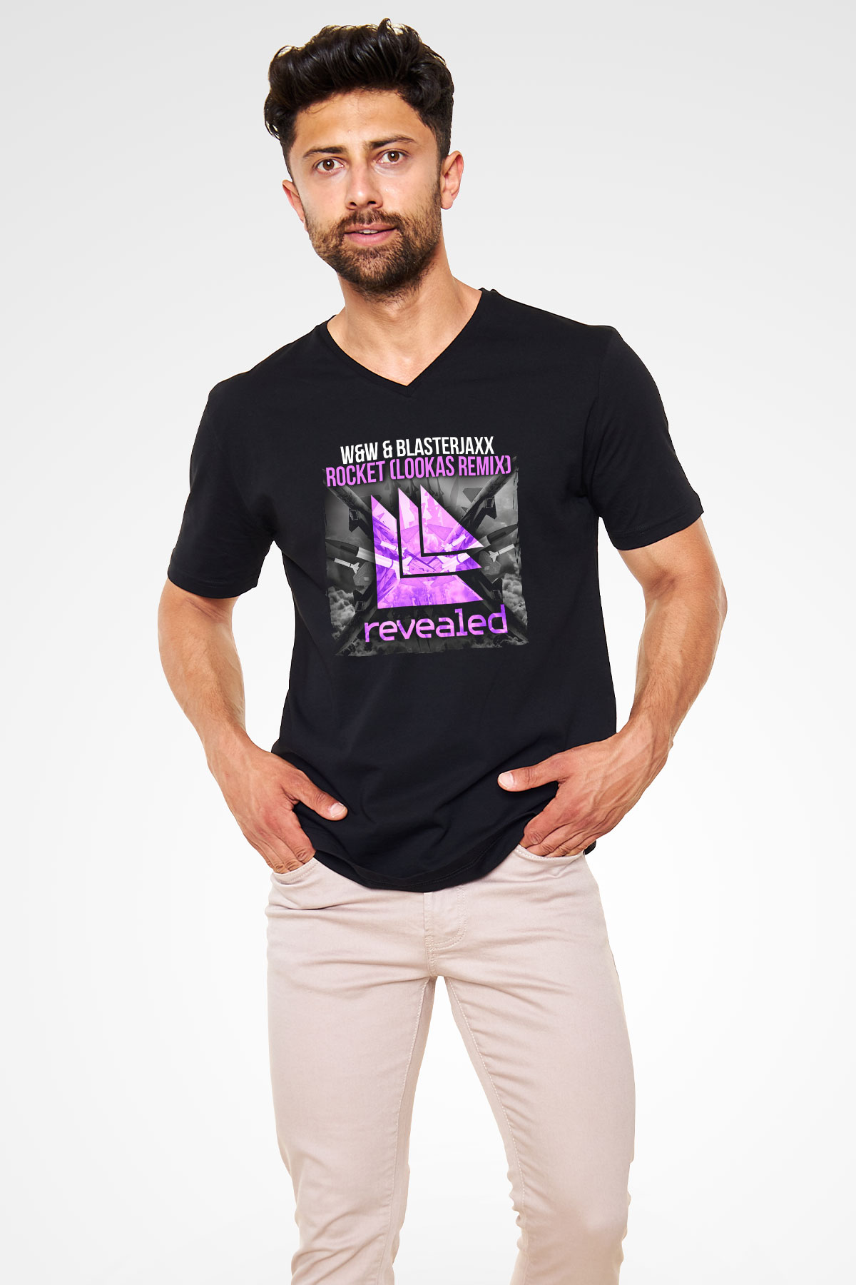 W&W Siyah Unisex V Yaka Tişört