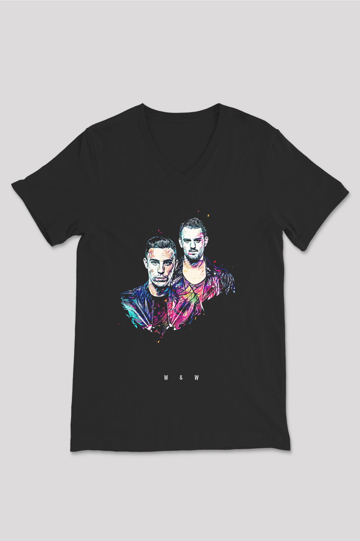 W&W Siyah Unisex V Yaka Tişört