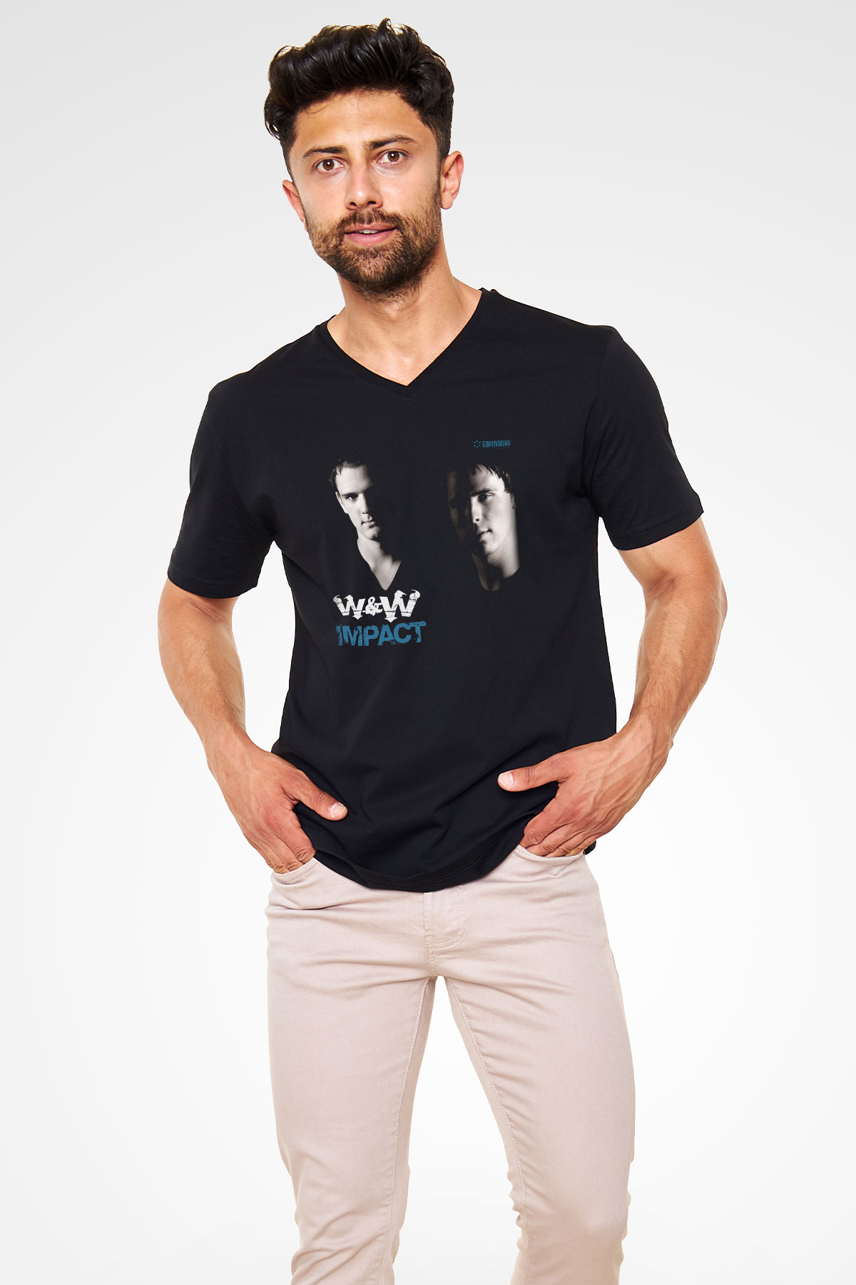 W&W Siyah Unisex V Yaka Tişört