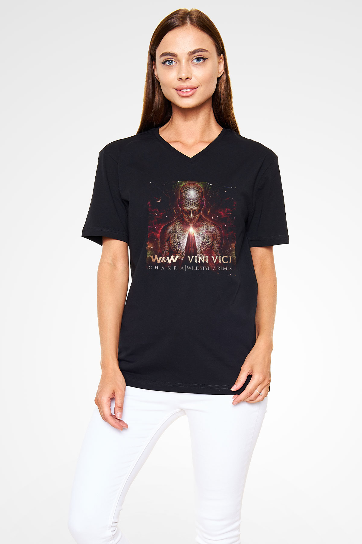 W&W Siyah Unisex V Yaka Tişört