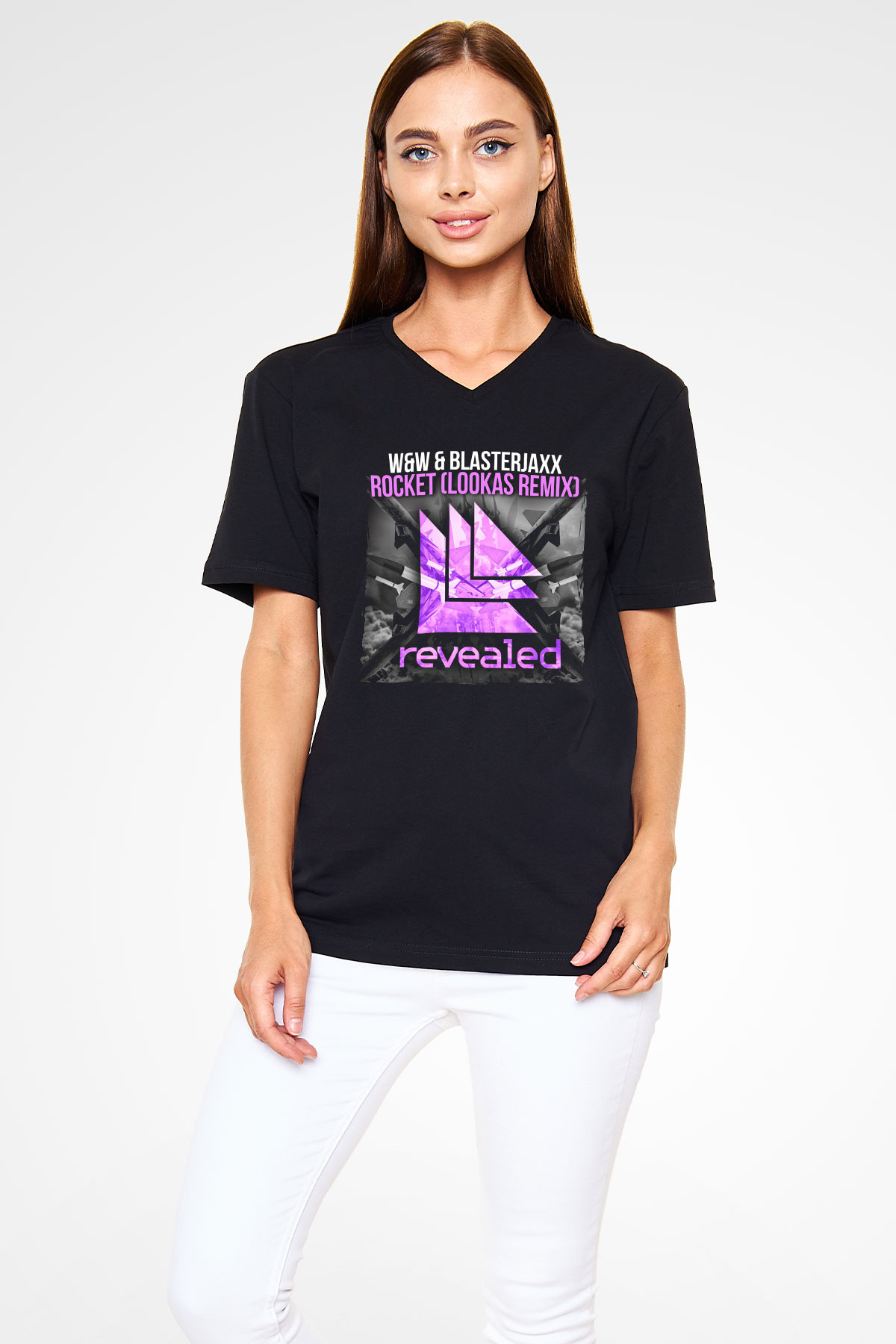 W&W Siyah Unisex V Yaka Tişört