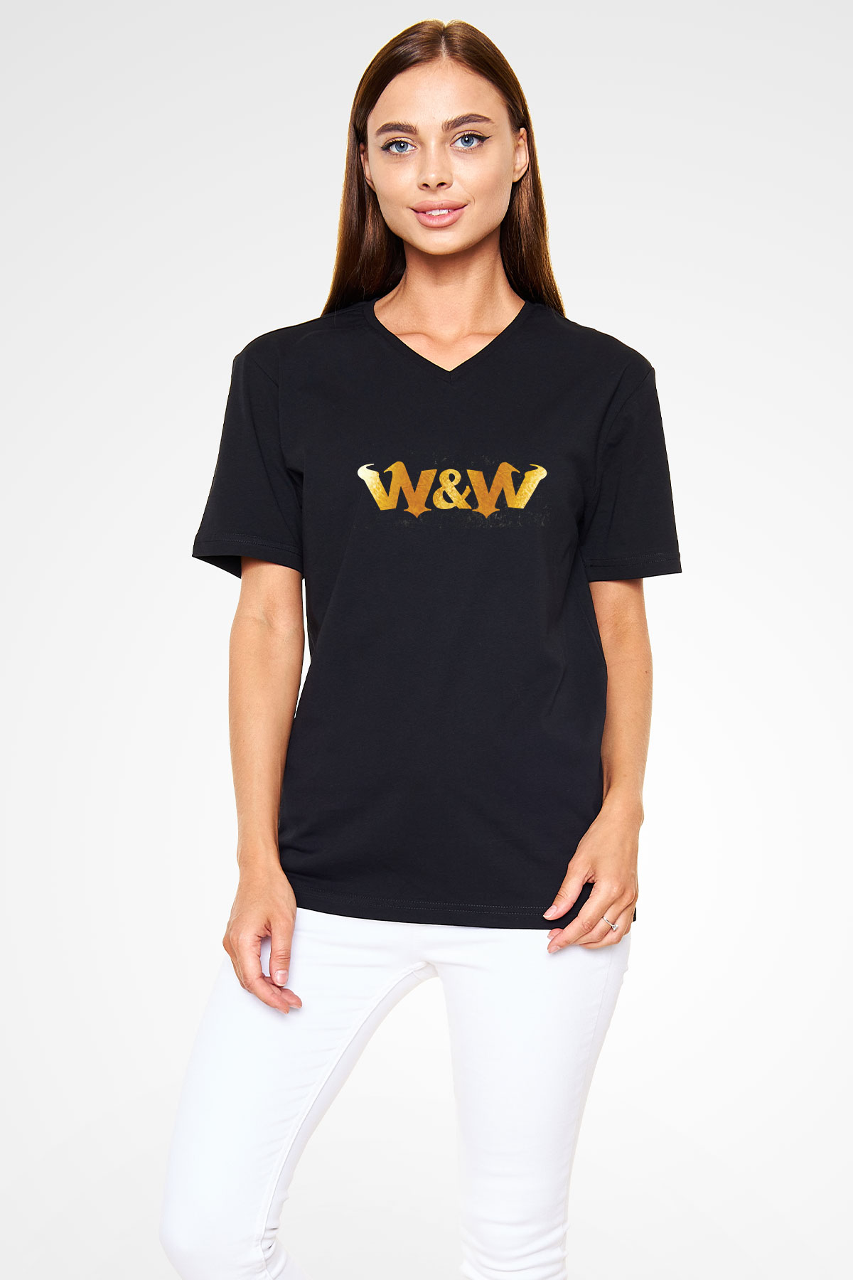 W&W Siyah Unisex V Yaka Tişört