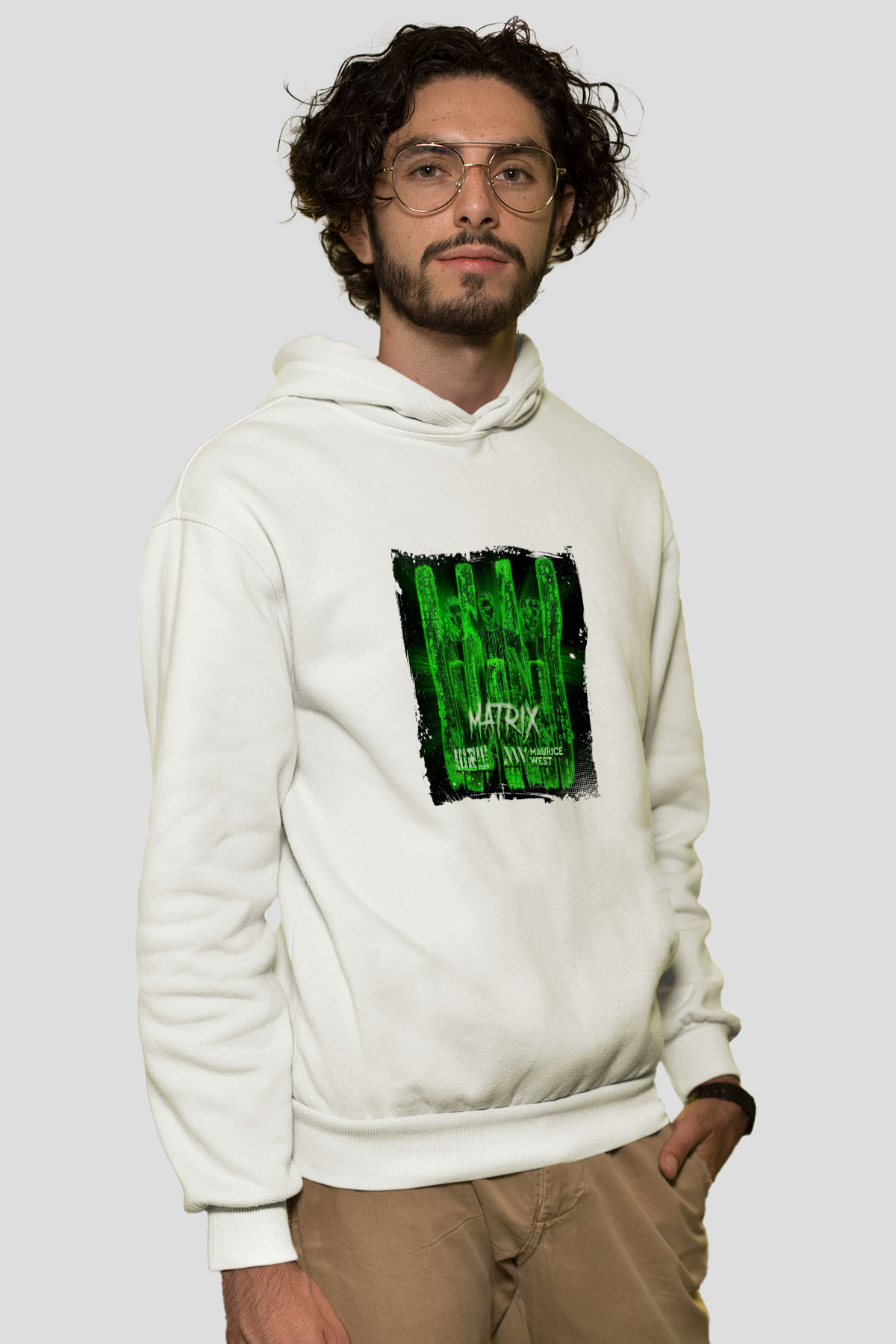 W&WBaskılı Beyaz Hoodie