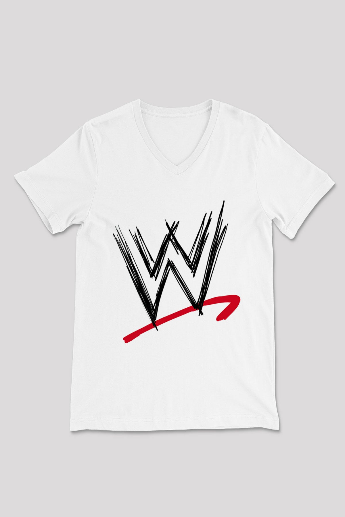 WWE Beyaz Unisex V Yaka Tişört