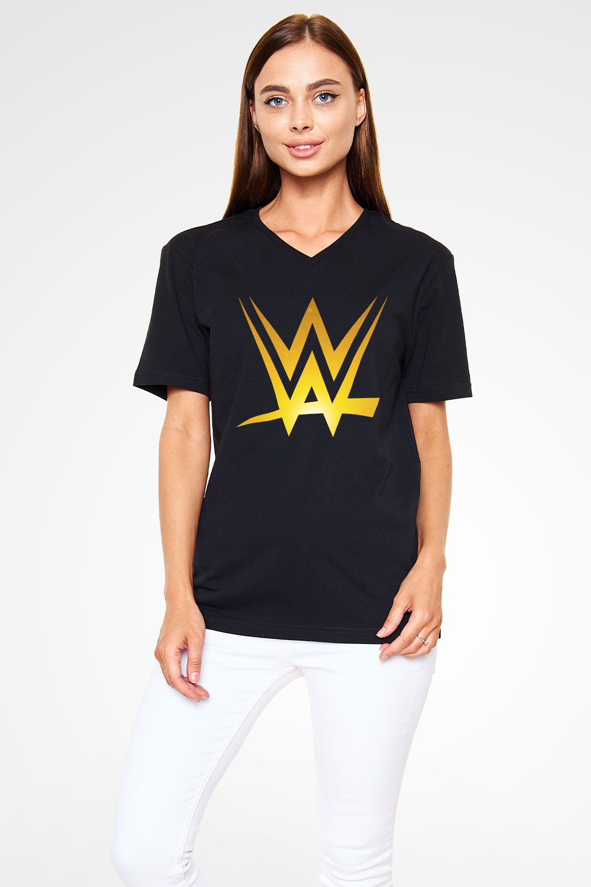 WWE Siyah Unisex V Yaka Tişört