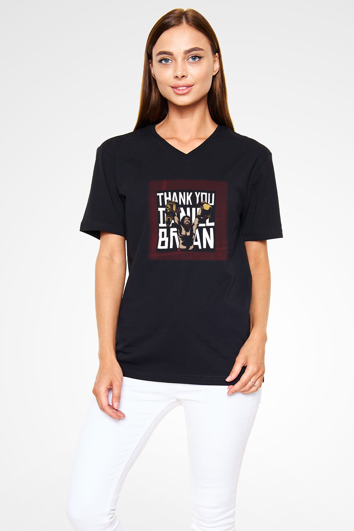 WWE Siyah Unisex V Yaka Tişört
