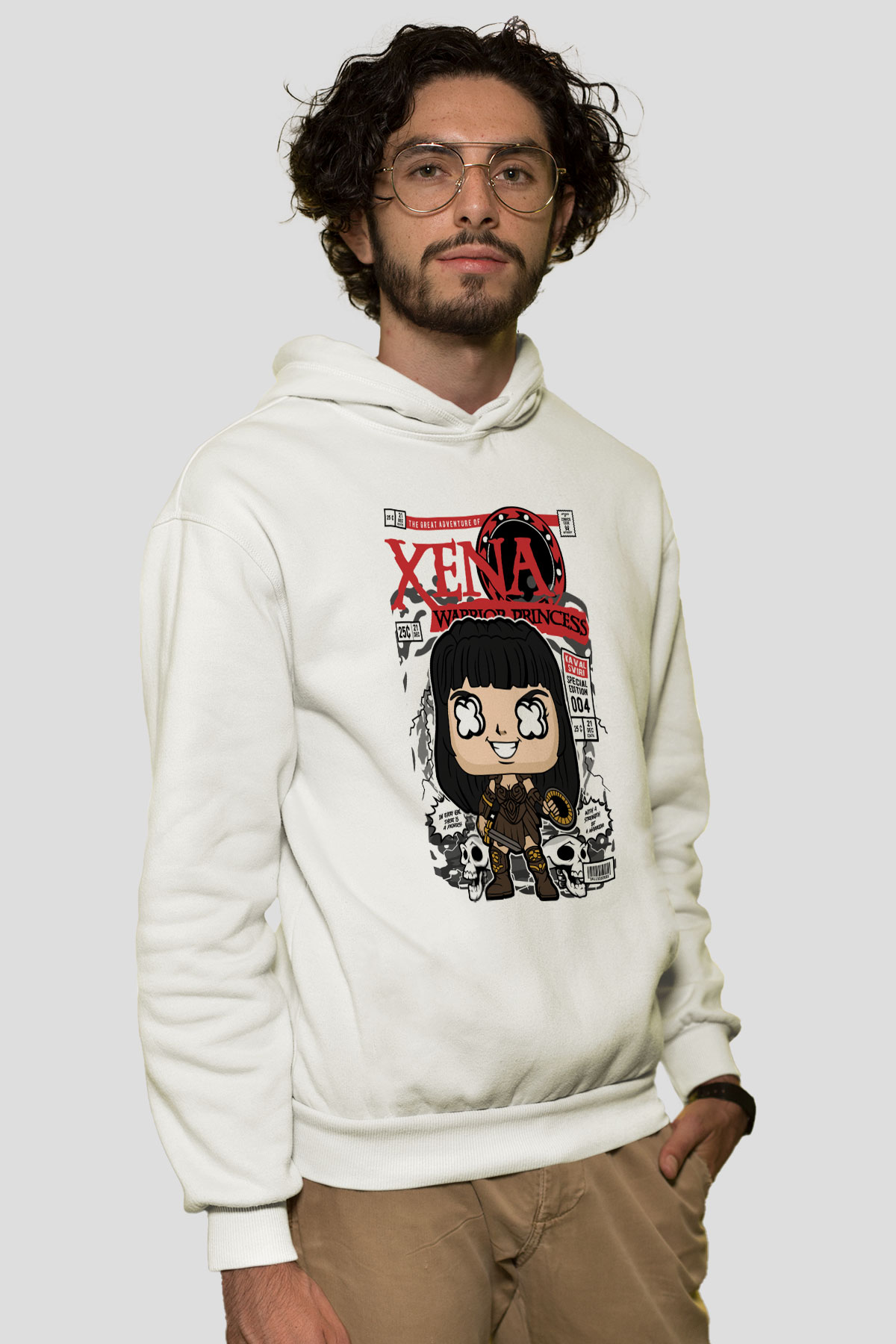 XENA - Savaşçı Prenses Baskılı Unisex Beyaz Hoodie