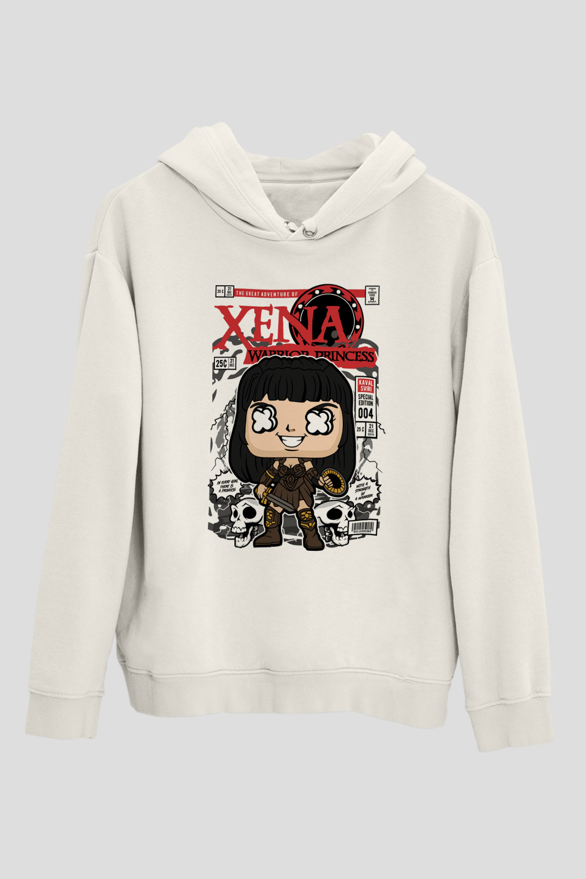 XENA - Savaşçı Prenses Baskılı Unisex Beyaz Hoodie