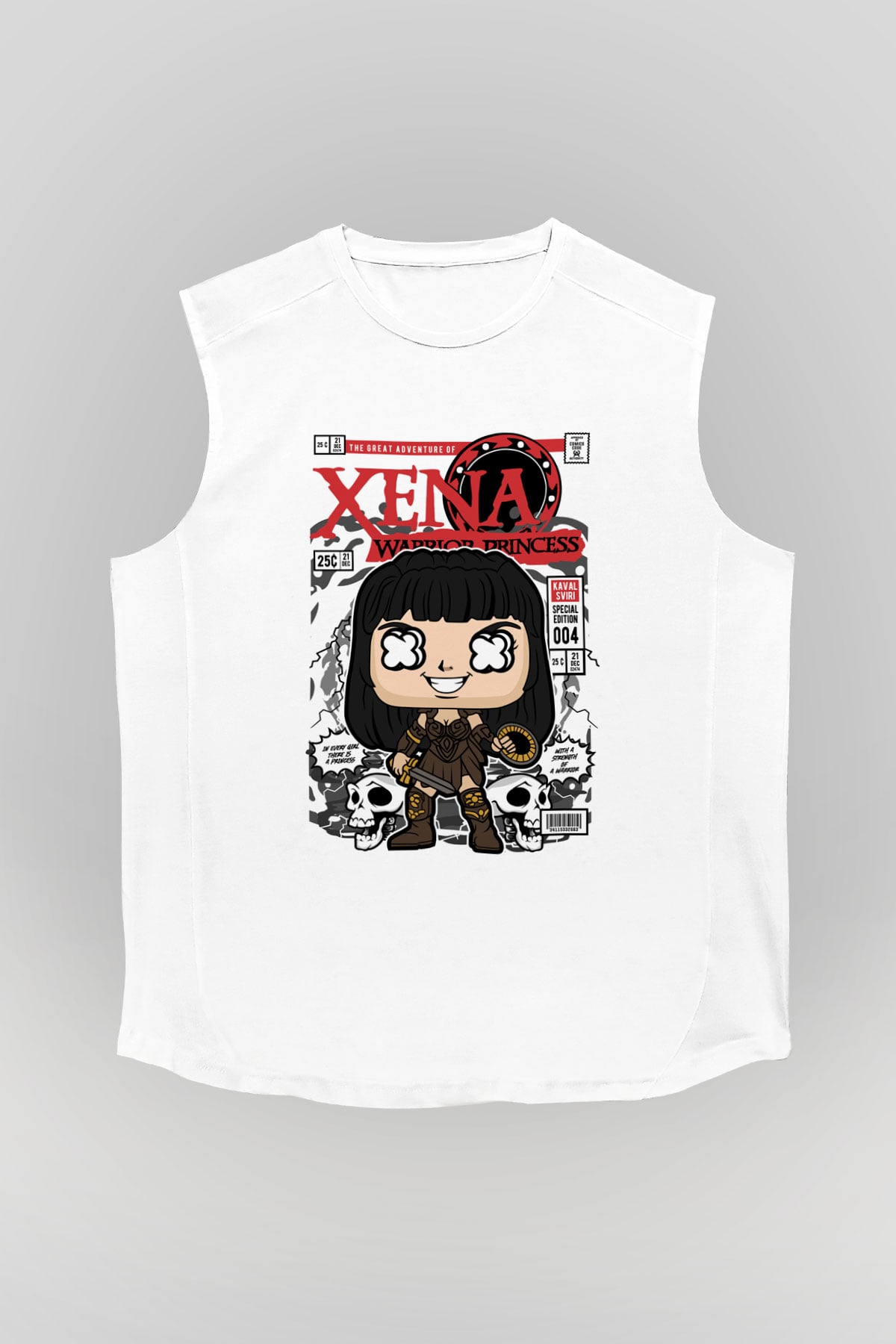 XENA - Savaşçı Prenses Baskılı Unisex Beyaz Kolsuz Tişört