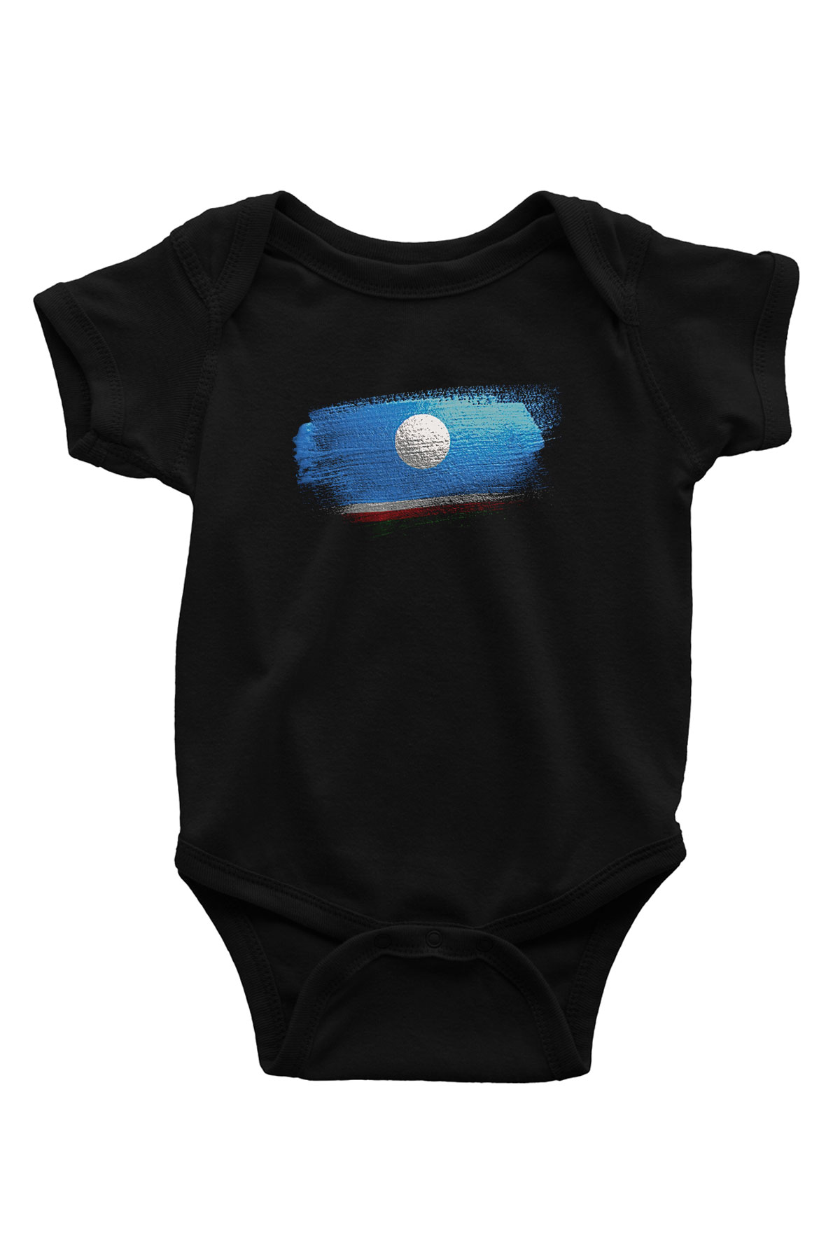 Yakutistan - Sakha Republic Bayrağı Baskılı Unisex Siyah Bebek Body - Zıbın