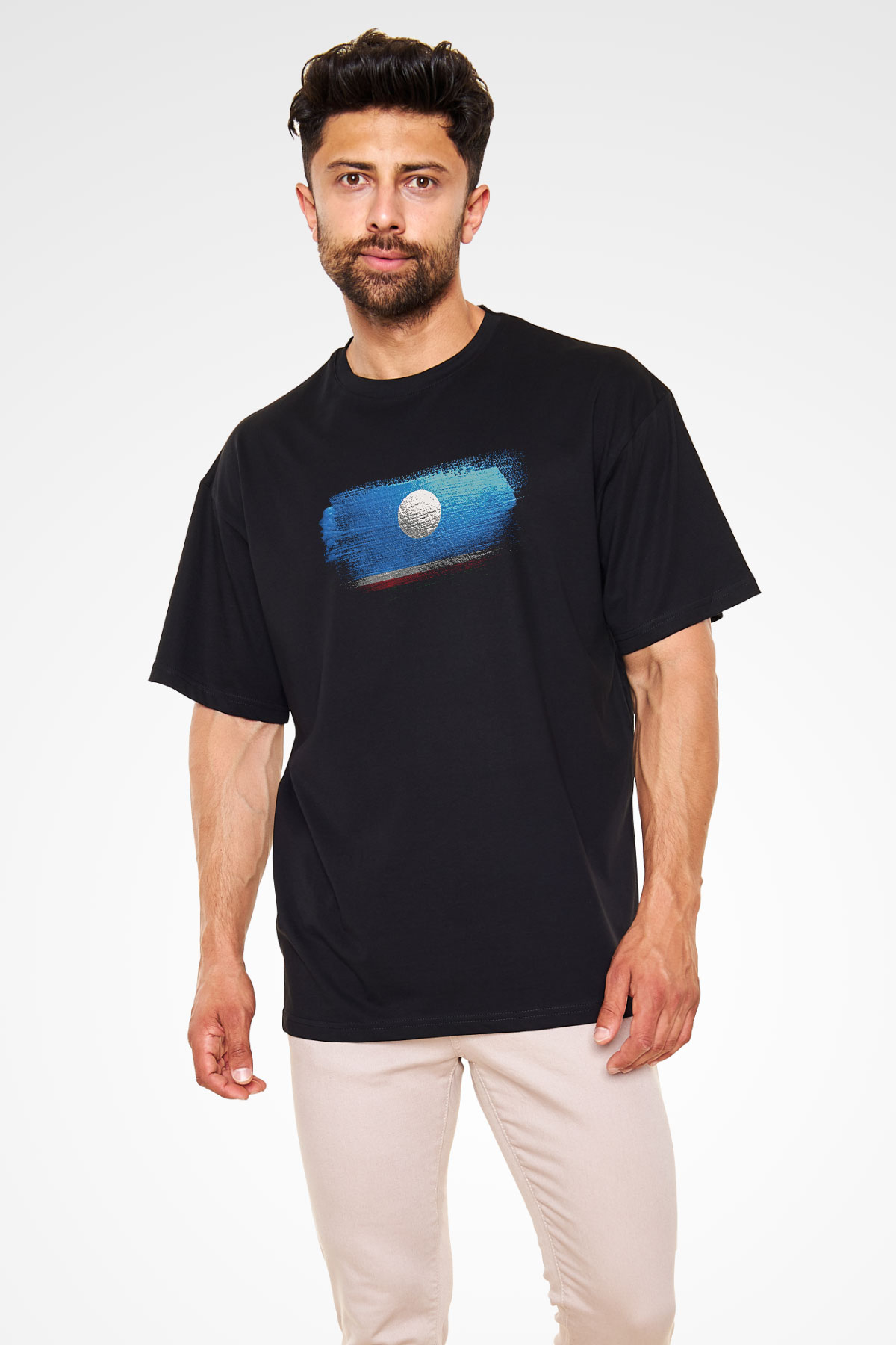 Yakutistan - Sakha Republic Bayrağı Baskılı Unisex Siyah Oversize Tişört