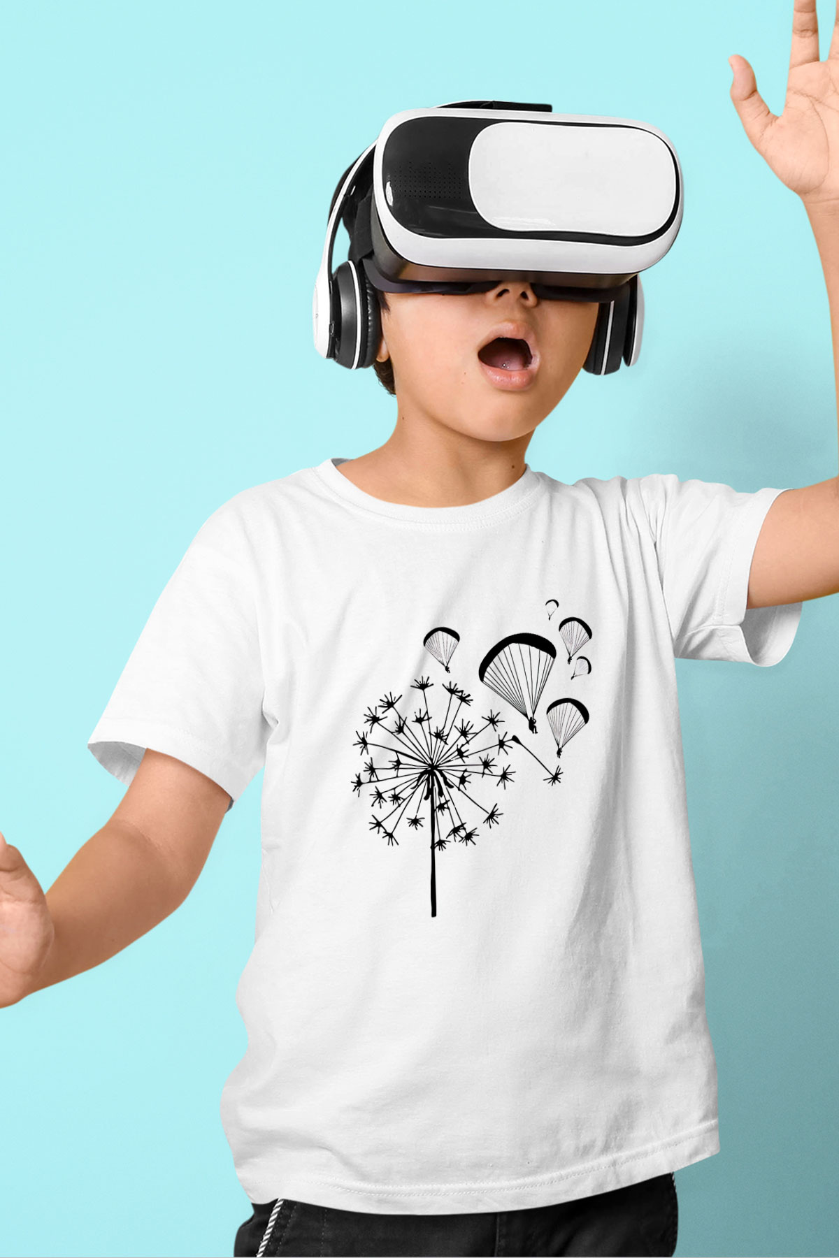 Yamaç Paraşütü Baskılı Unisex Beyaz Çocuk Tişört - Tshirt