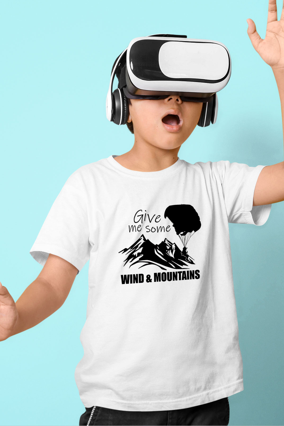 Yamaç Paraşütü Baskılı Unisex Beyaz Çocuk Tişört - Tshirt