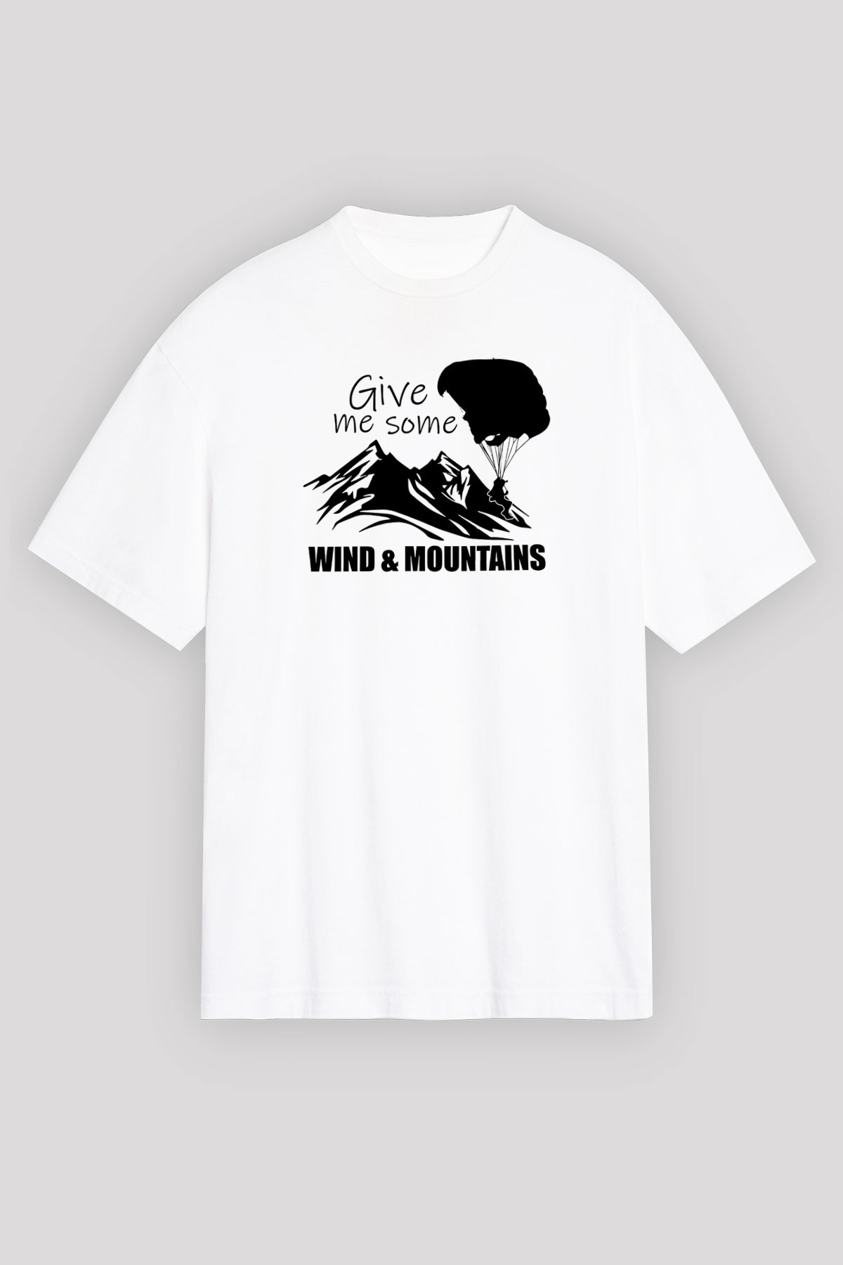Yamaç Paraşütü Baskılı Unisex Beyaz Oversize Tişört - Tshirt