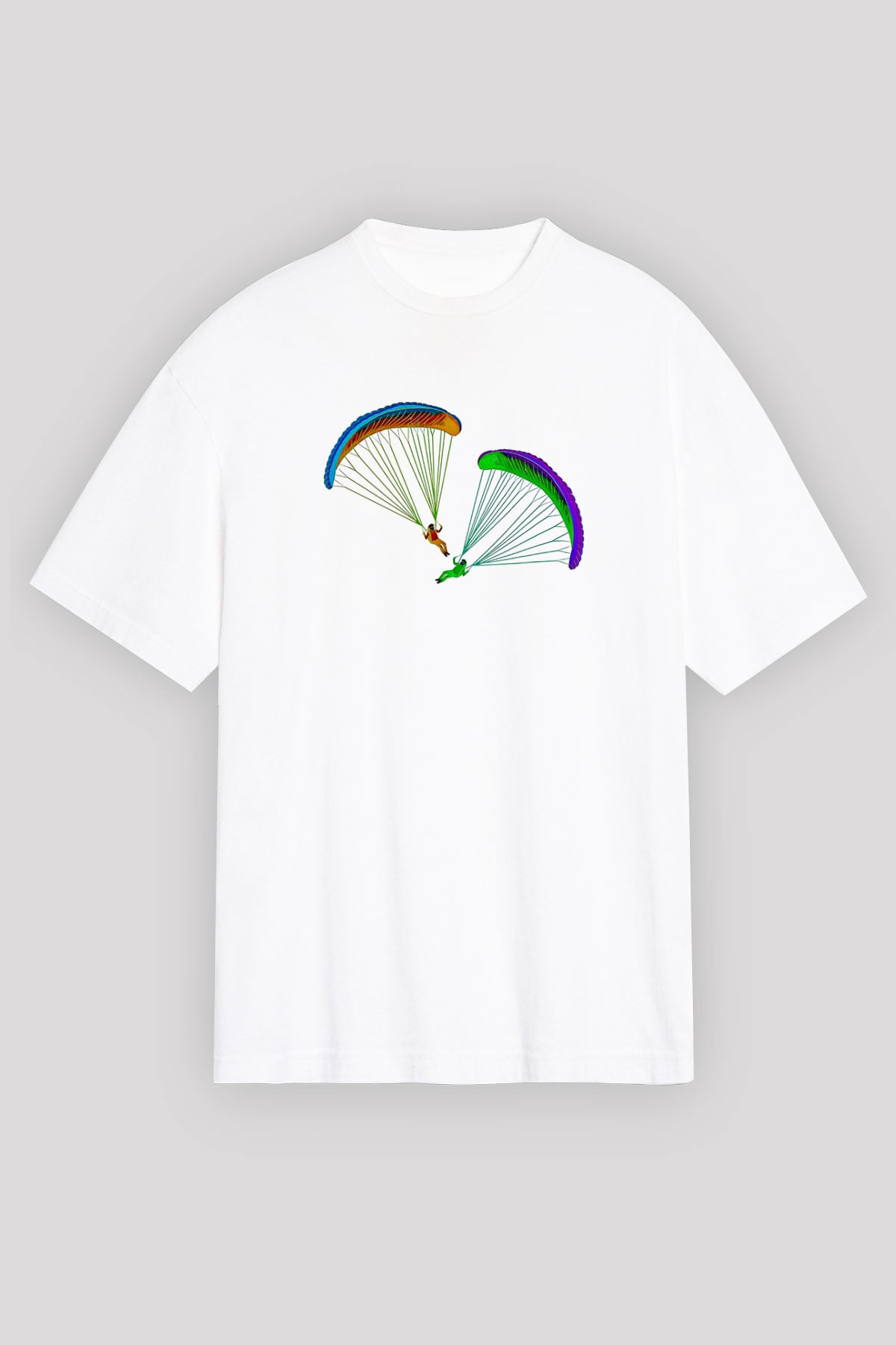 Yamaç Paraşütü Baskılı Unisex Beyaz Oversize Tişört - Tshirt