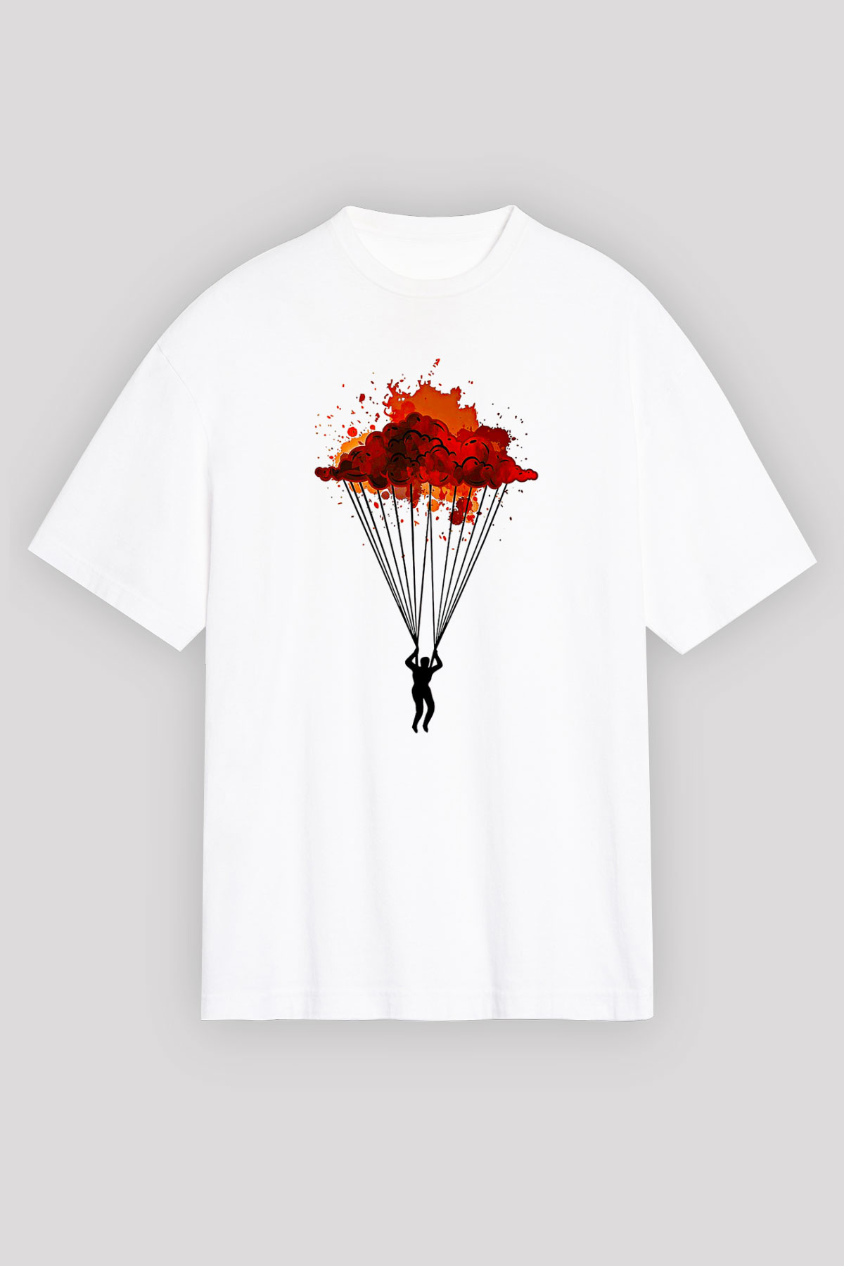 Yamaç Paraşütü Baskılı Unisex Beyaz Oversize Tişört - Tshirt