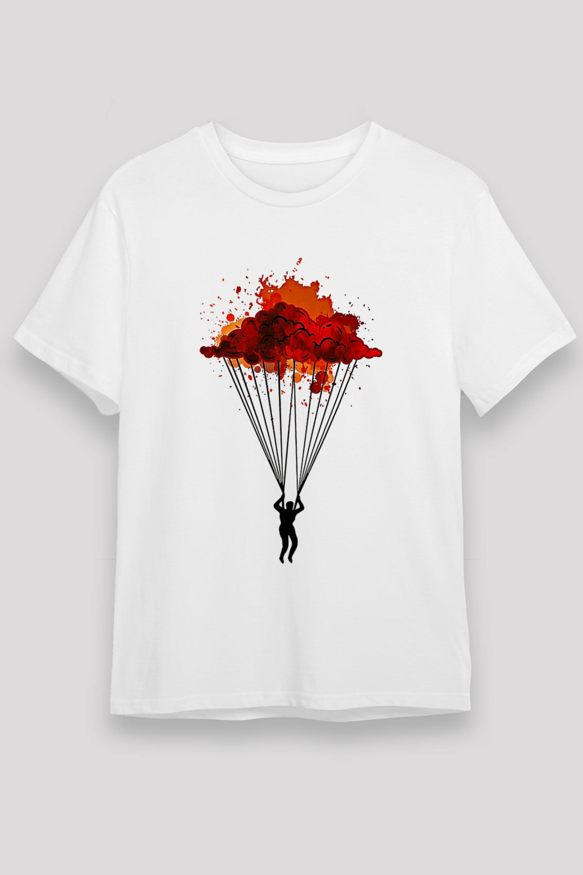 Yamaç Paraşütü Baskılı Unisex Beyaz Tişört - Tshirt