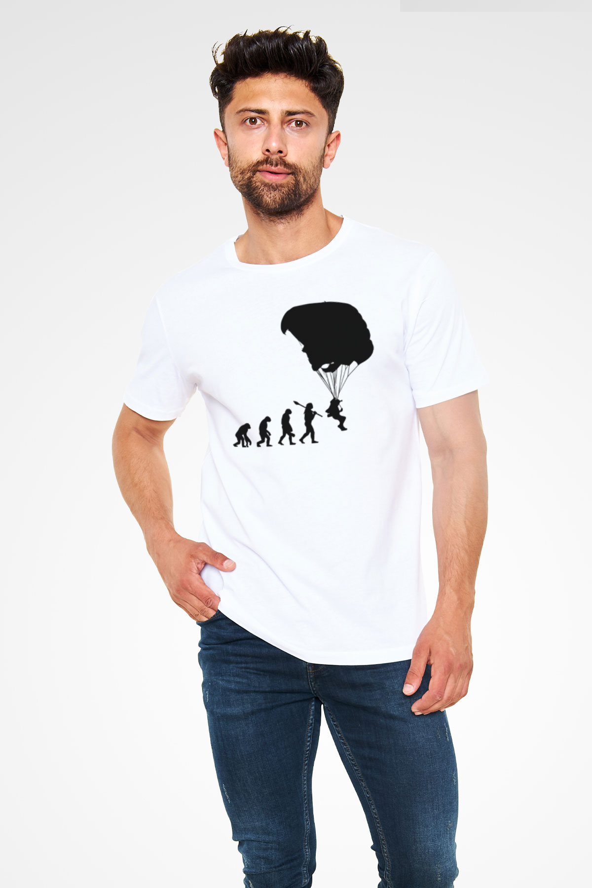 Yamaç Paraşütü Baskılı Unisex Beyaz Tişört - Tshirt