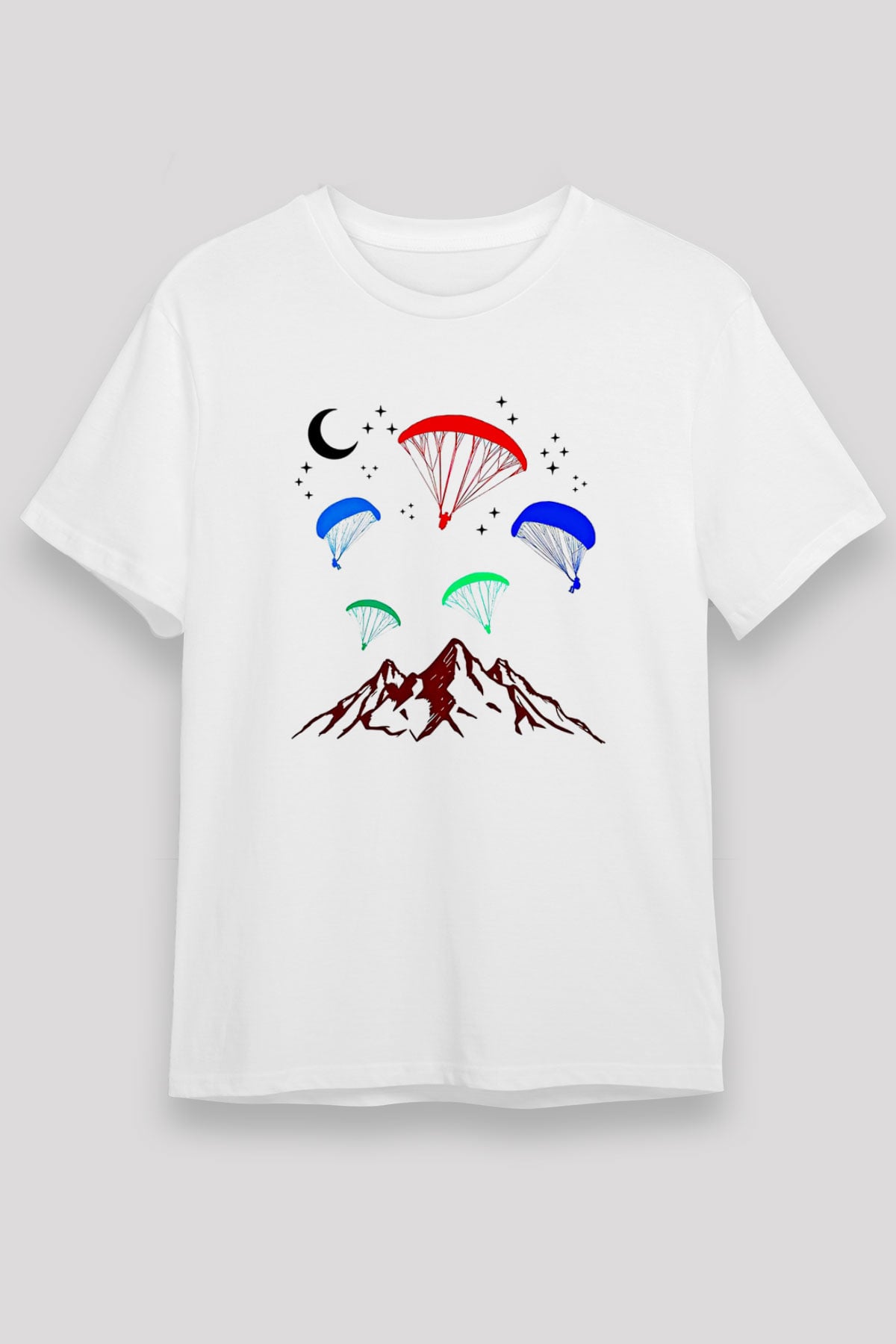 Yamaç Paraşütü Baskılı Unisex Beyaz Tişört - Tshirt