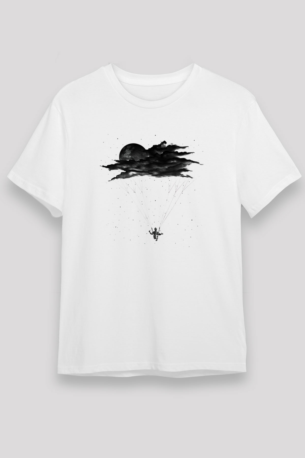 Yamaç Paraşütü Baskılı Unisex Beyaz Tişört - Tshirt