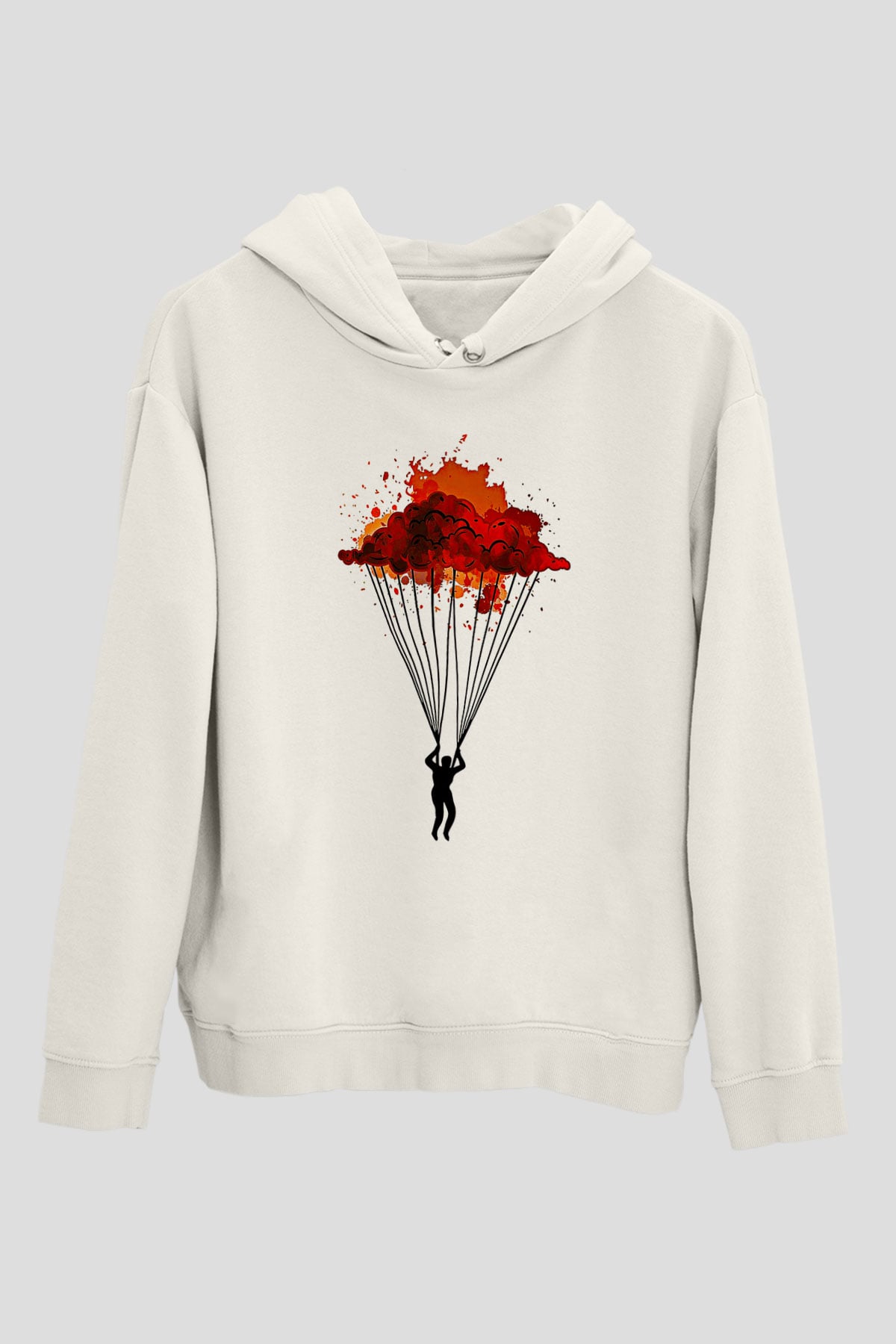 Yamaç Paraşütü Baskılı Unisex Ekru Hoodie