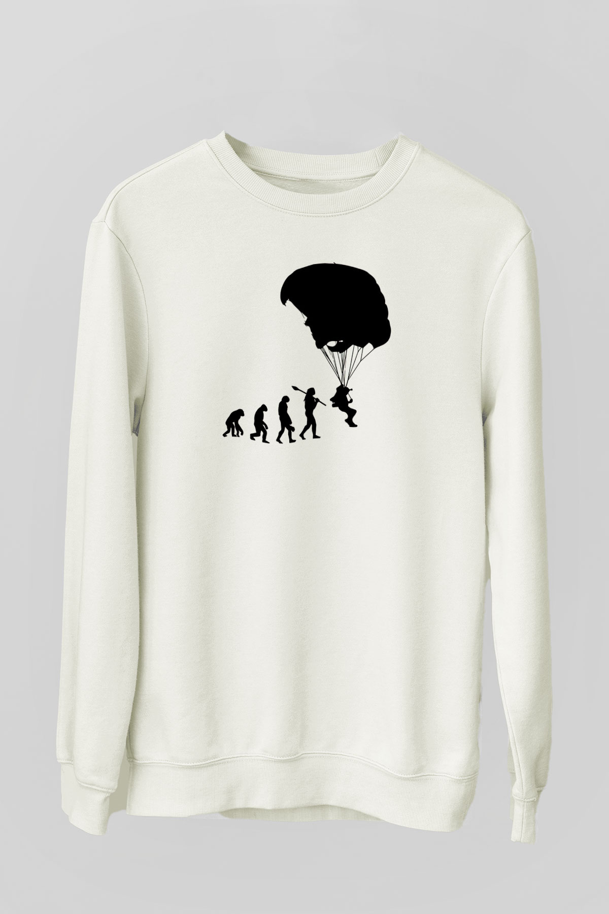 Yamaç Paraşütü Baskılı Unisex Ekru Sweatshirt