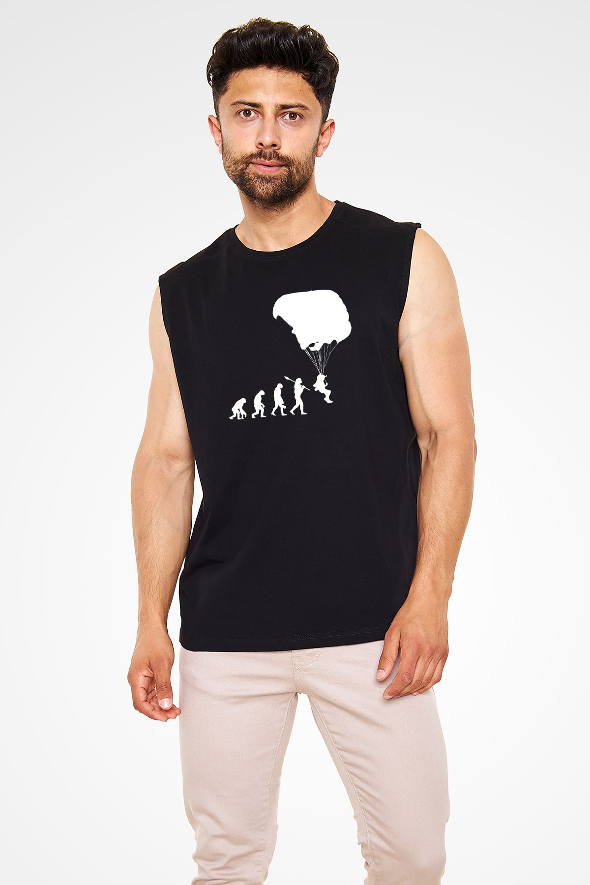 Yamaç Paraşütü - Paragliding Baskılı Unisex Siyah Kolsuz Tişört