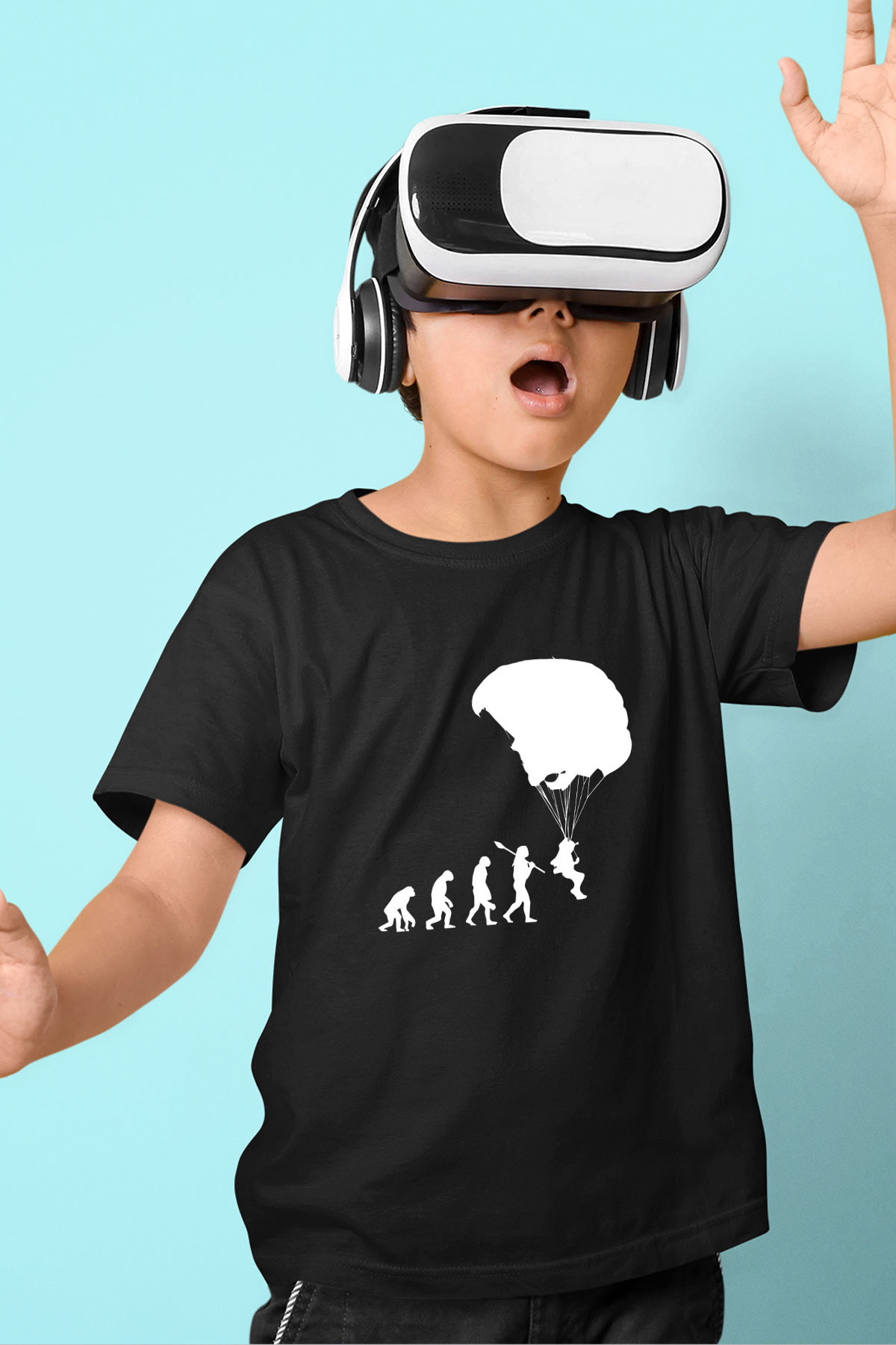 Yamaç Paraşütü - Paragliding Baskılı Unisex Siyah Çocuk Tİşörtü - Tshirt