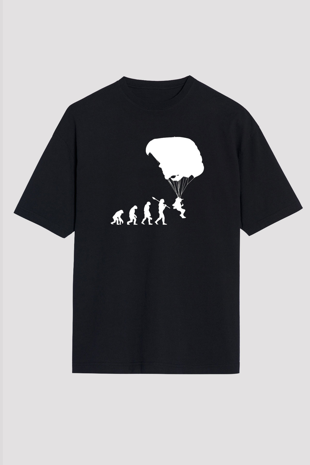 Yamaç Paraşütü - Paragliding Baskılı Unisex Siyah Oversize Tişört