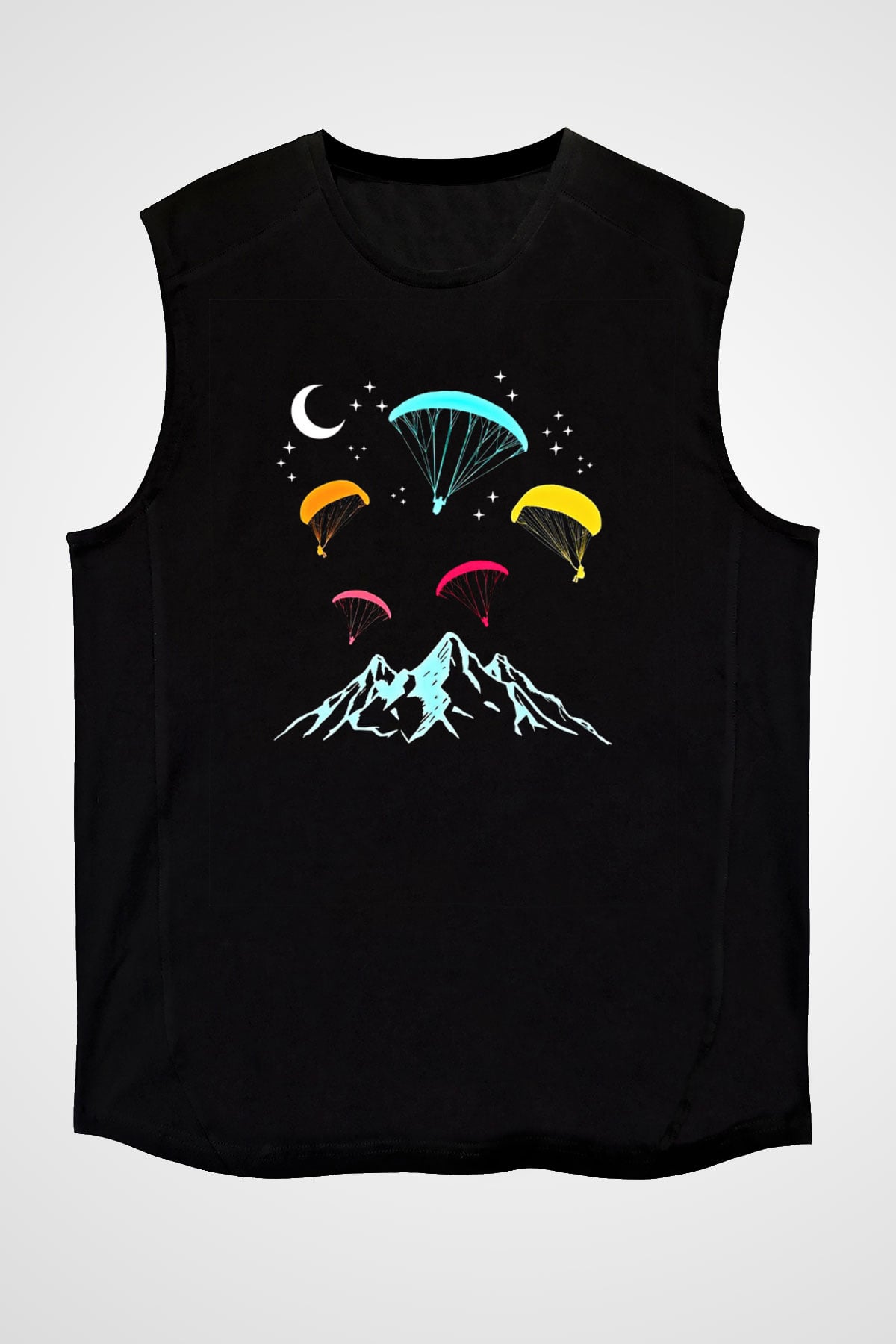 Yamaç Paraşütü - Paragliding Baskılı Unisex Siyah Kolsuz Tişört