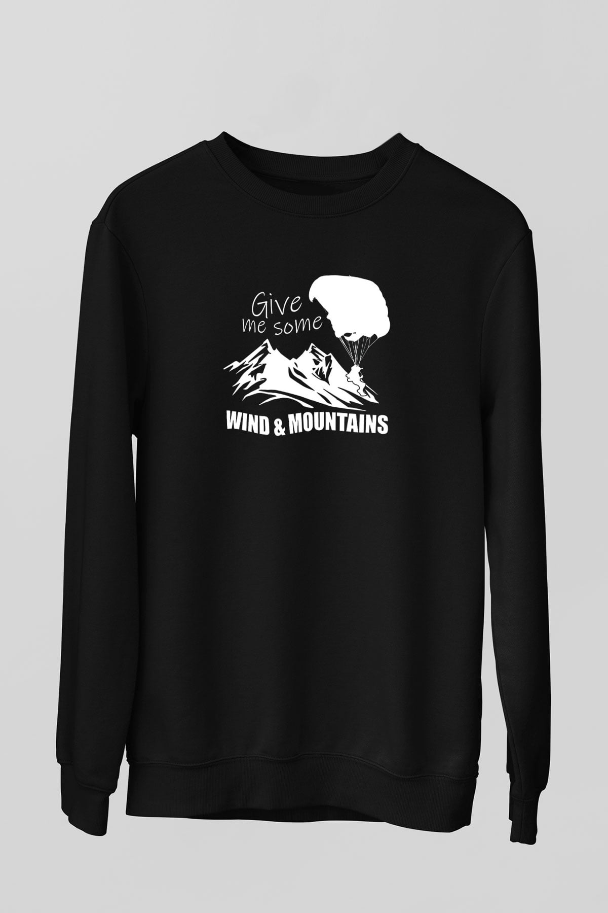 Yamaç Paraşütü - Paragliding Baskılı Unisex Siyah Sweatshirt