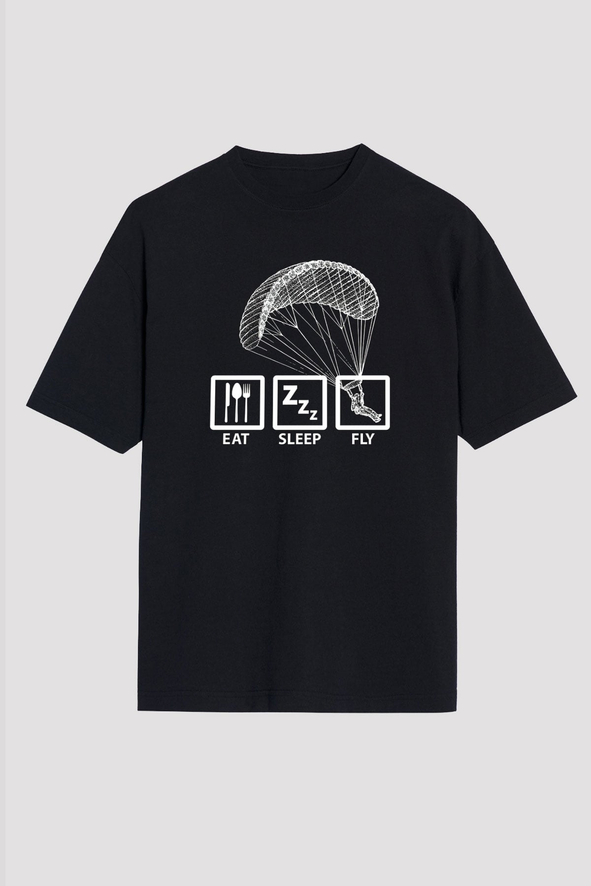 Yamaç Paraşütü - Paragliding Baskılı Unisex Siyah Oversize Tişört