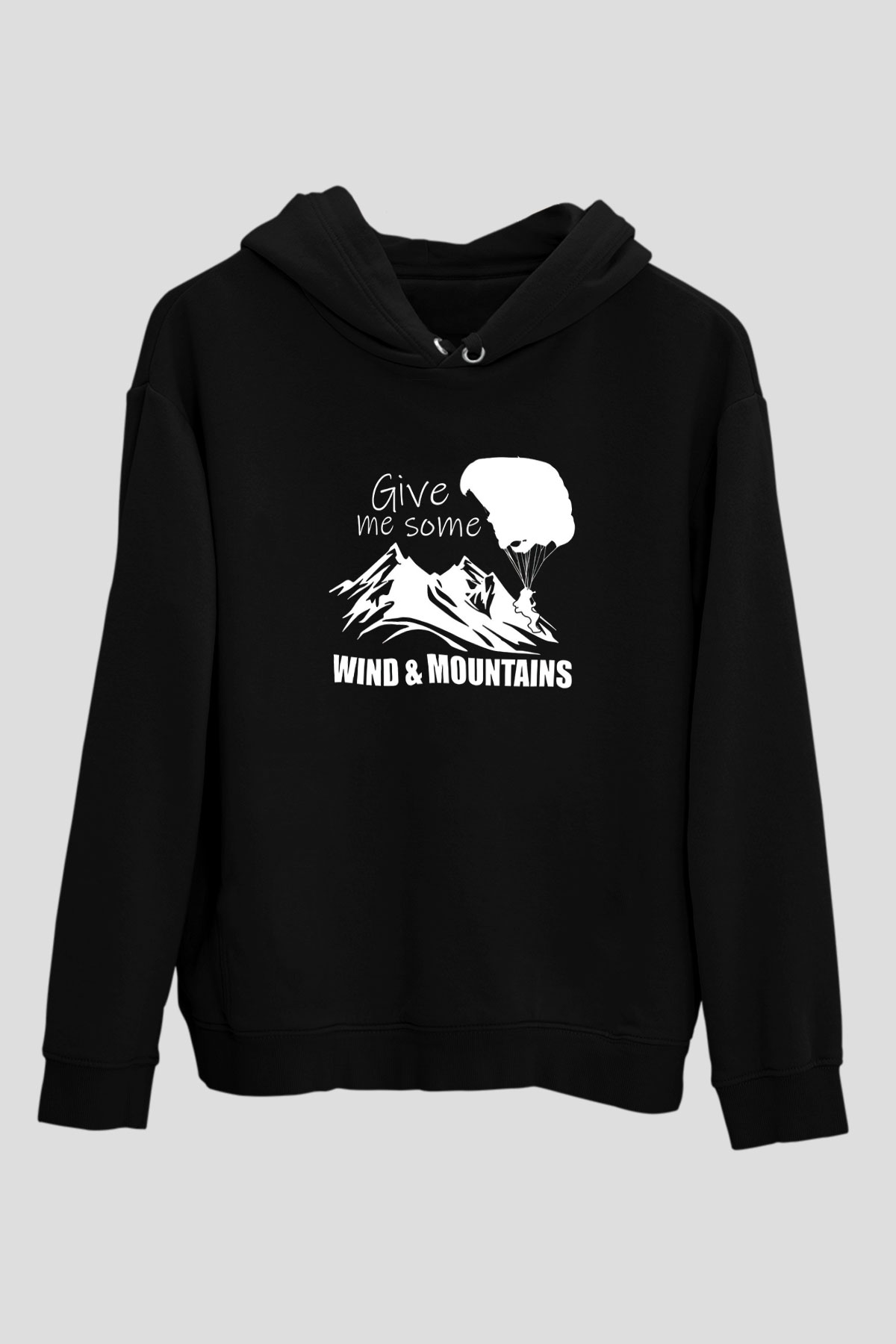 Yamaç Paraşütü - Paragliding Baskılı Unisex Siyah Kapüşonlu Sweatshirt